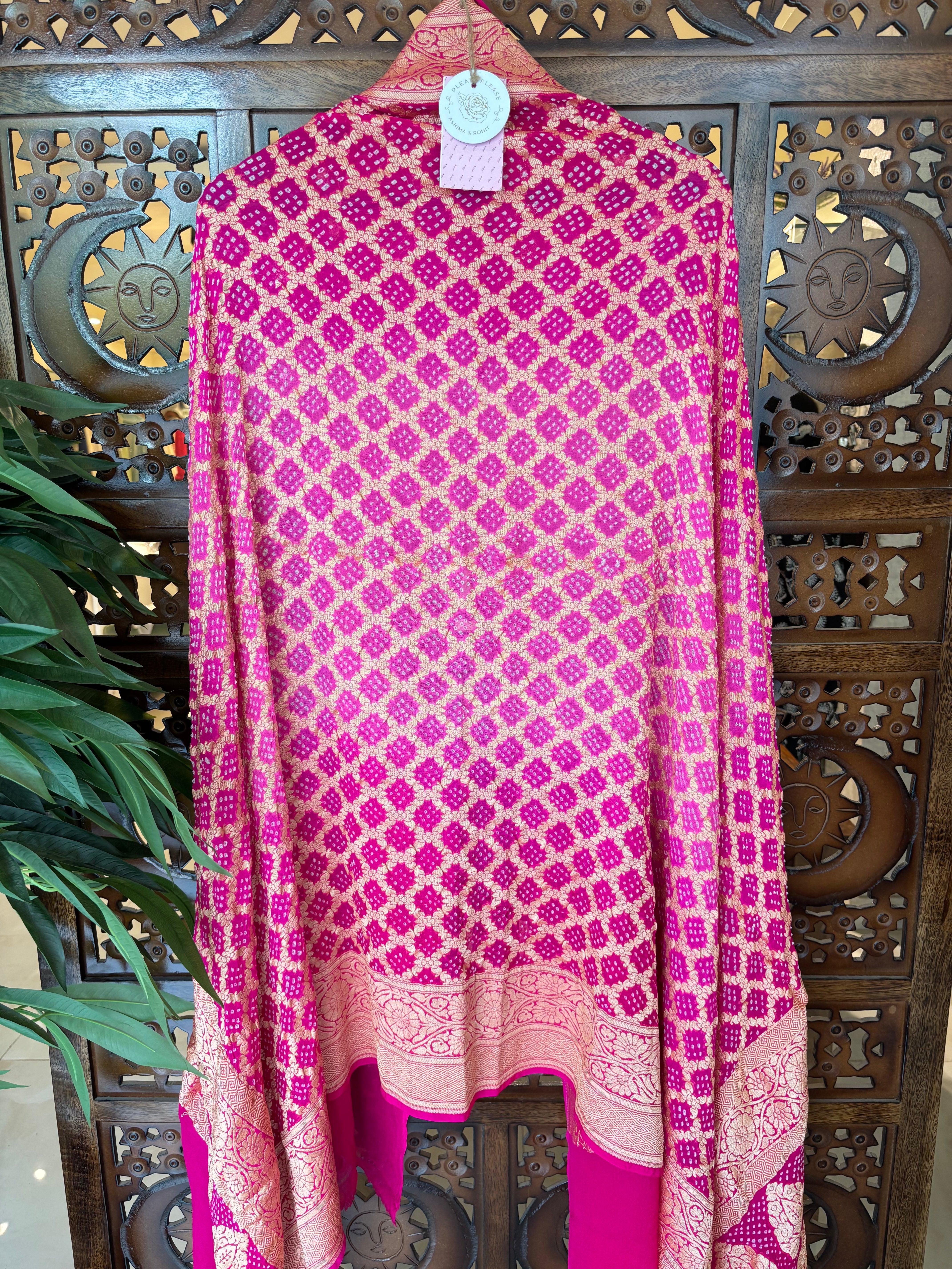 Magenta Khaddi Georgette Bandhej Neemzari Dupatta
