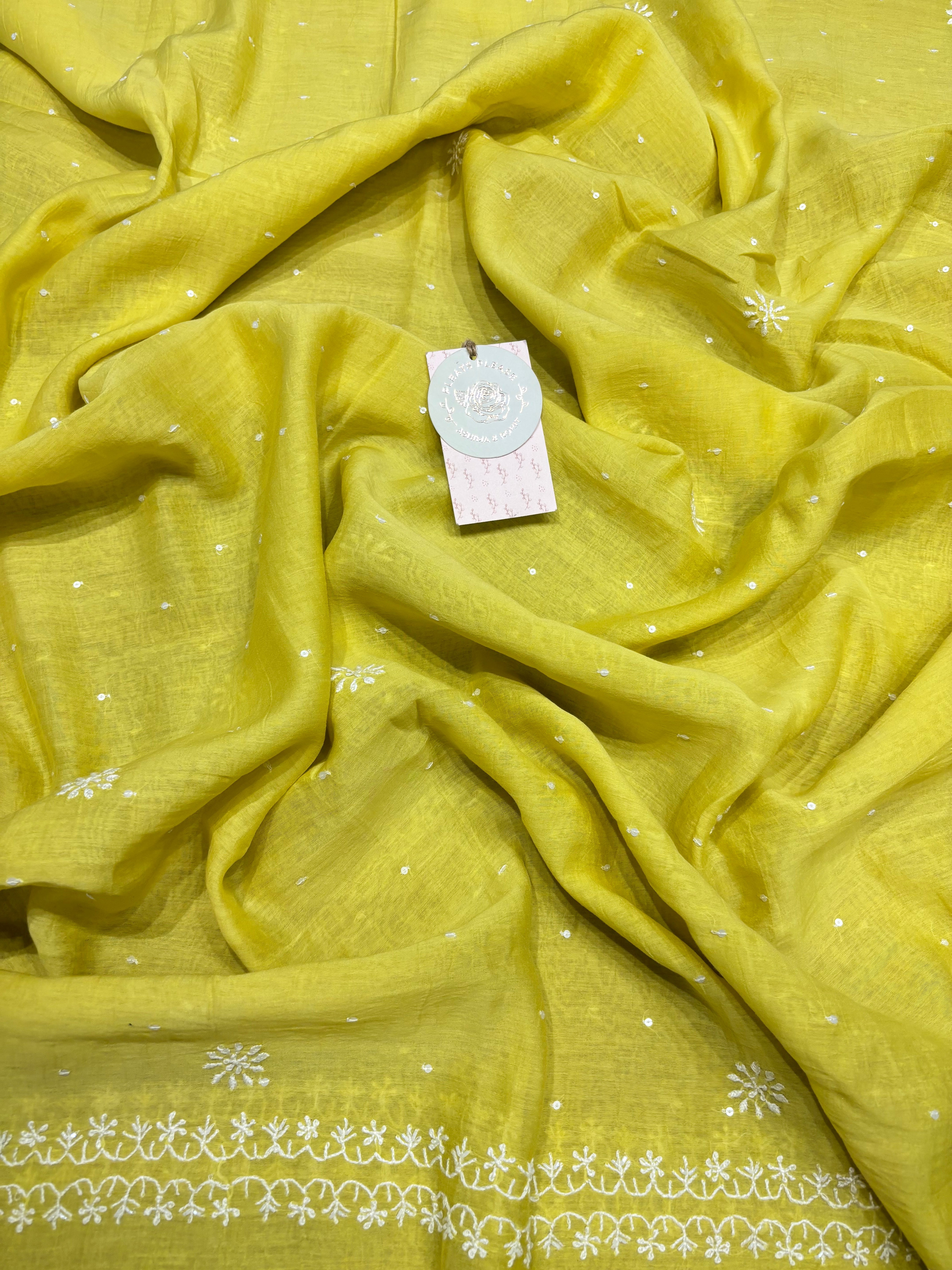 Yellow Chanderi Mul Chikankari Kurta and Dupatta set