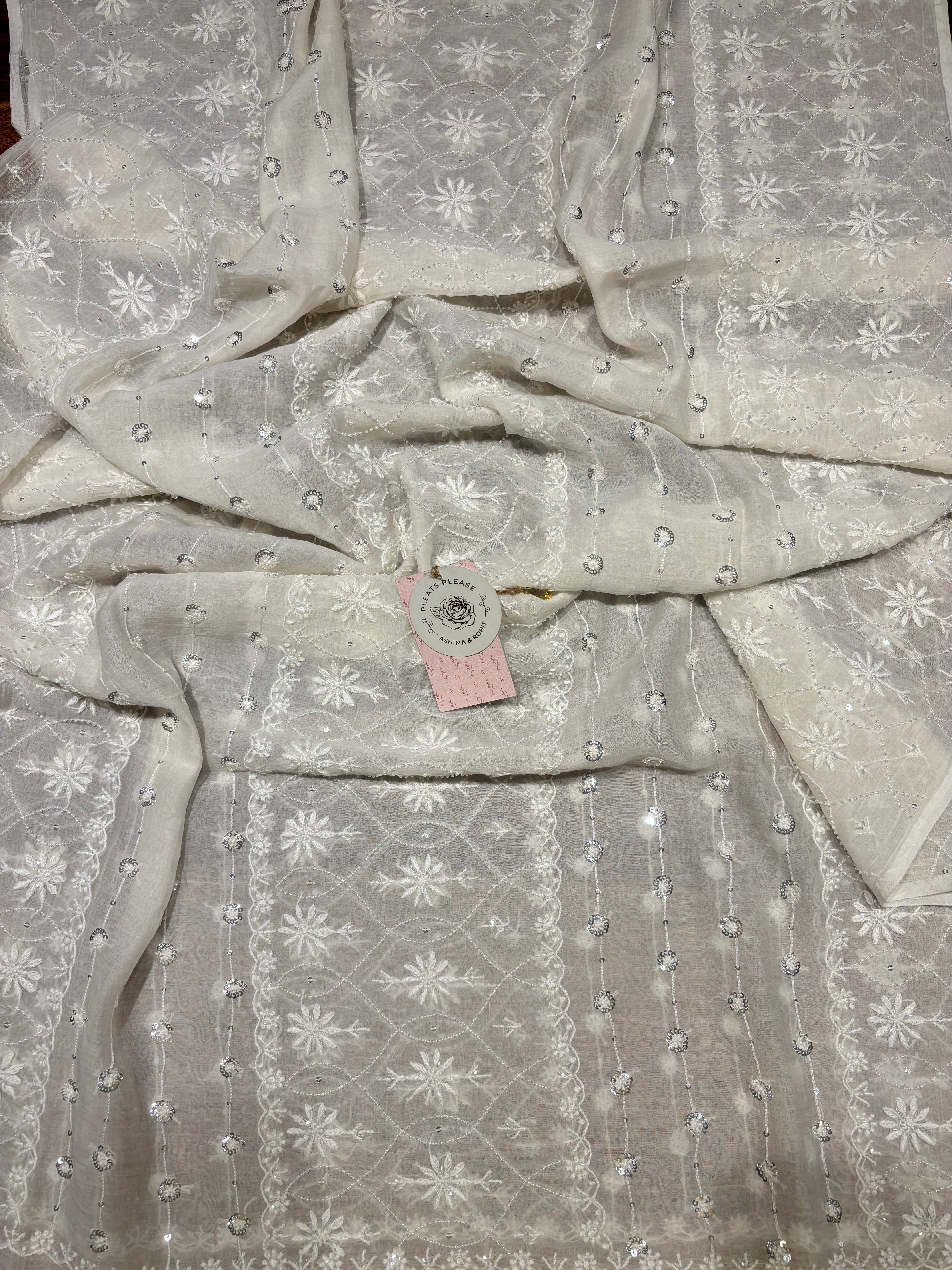 Dyeable Chanderi Mul Chikankari Kurta & Dupatta Fabric