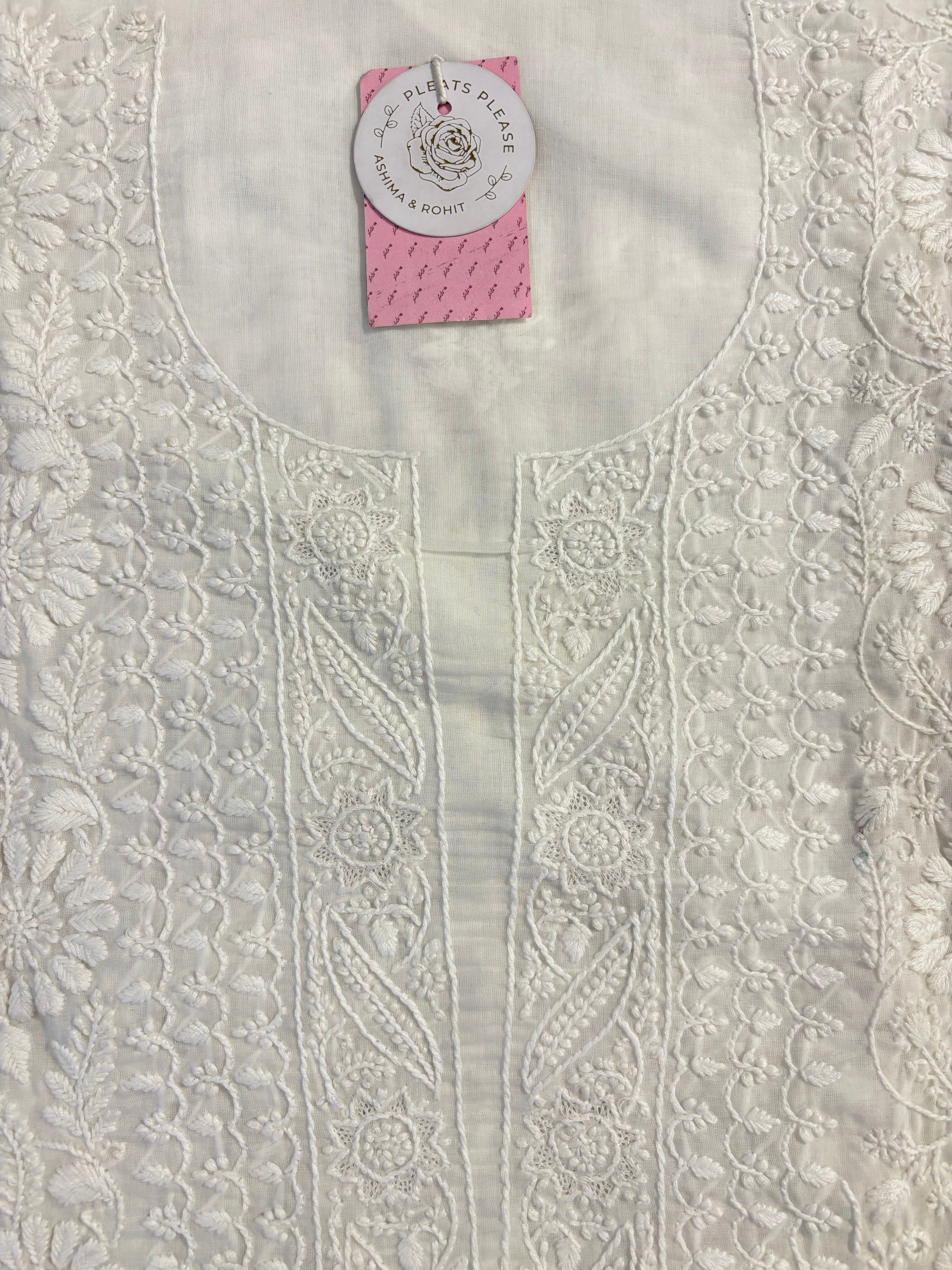 White Cotton Chikankari Kurta, Dupatta With Bottom