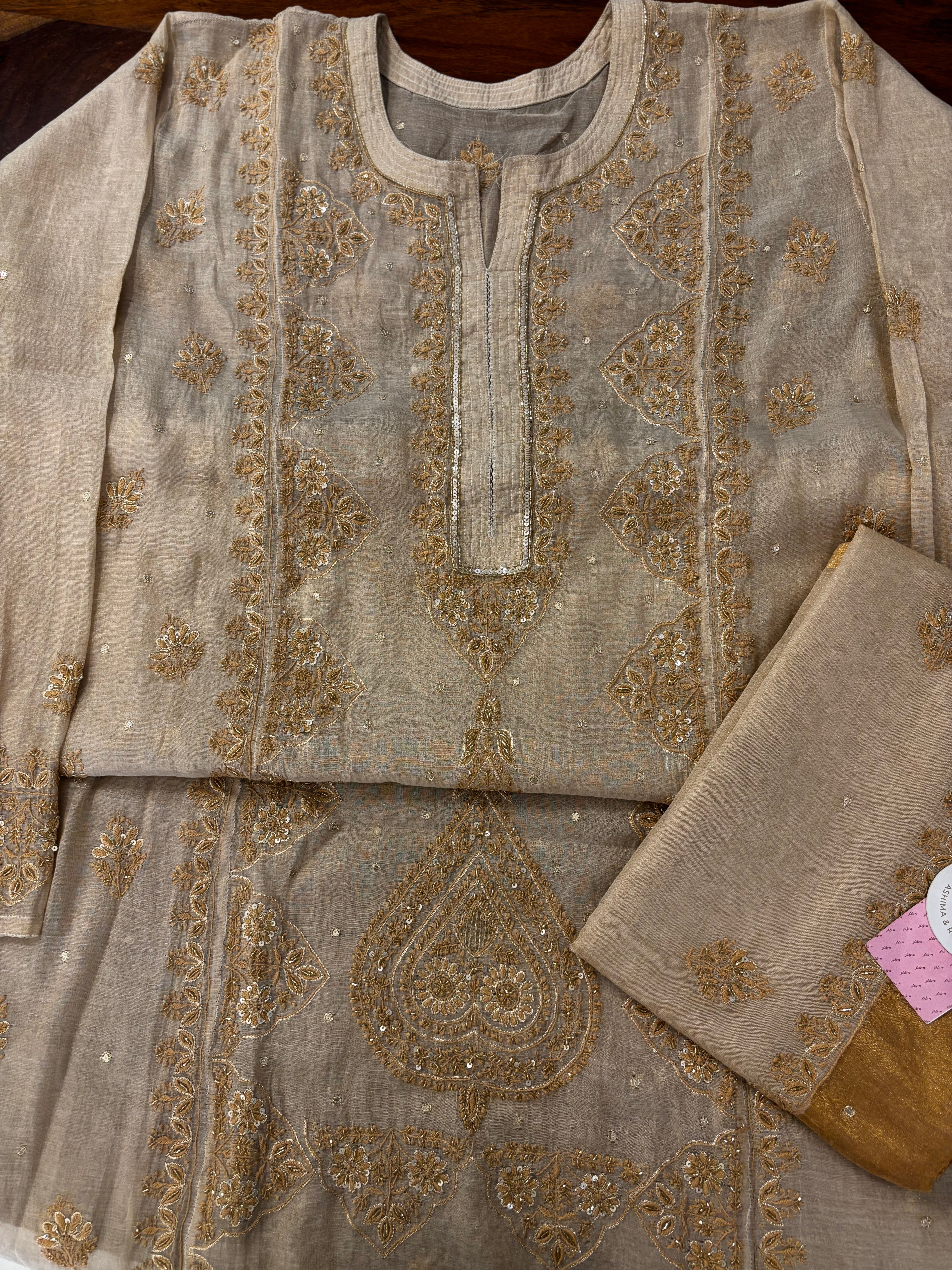 Dyeable Pure & Premium Tissue Chikankari Kurta & Dupatta - Pleats PleaseChikankari