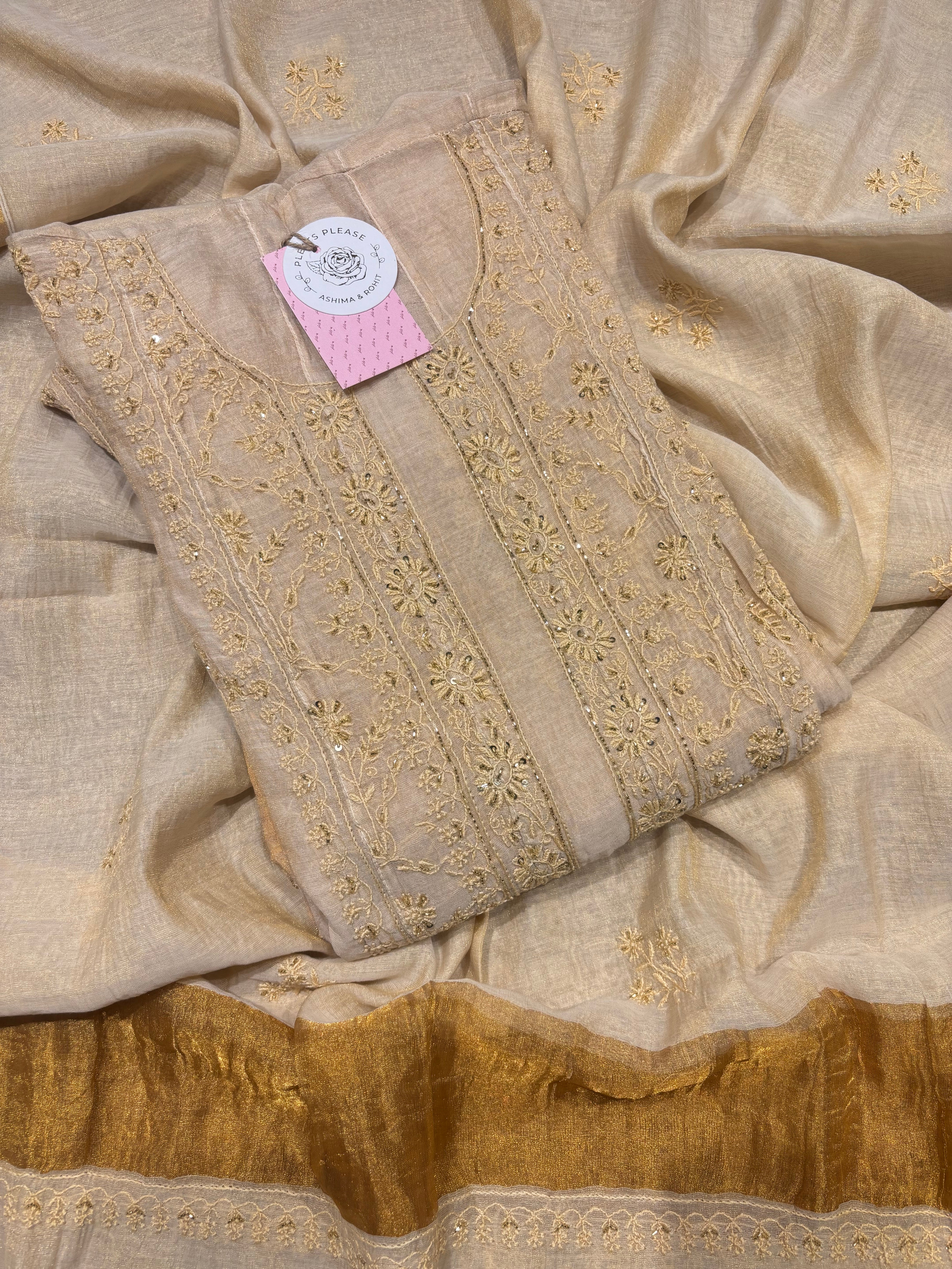 Dyeable Pure & Premium Tissue Chikankari Anarkali and Dupatta set