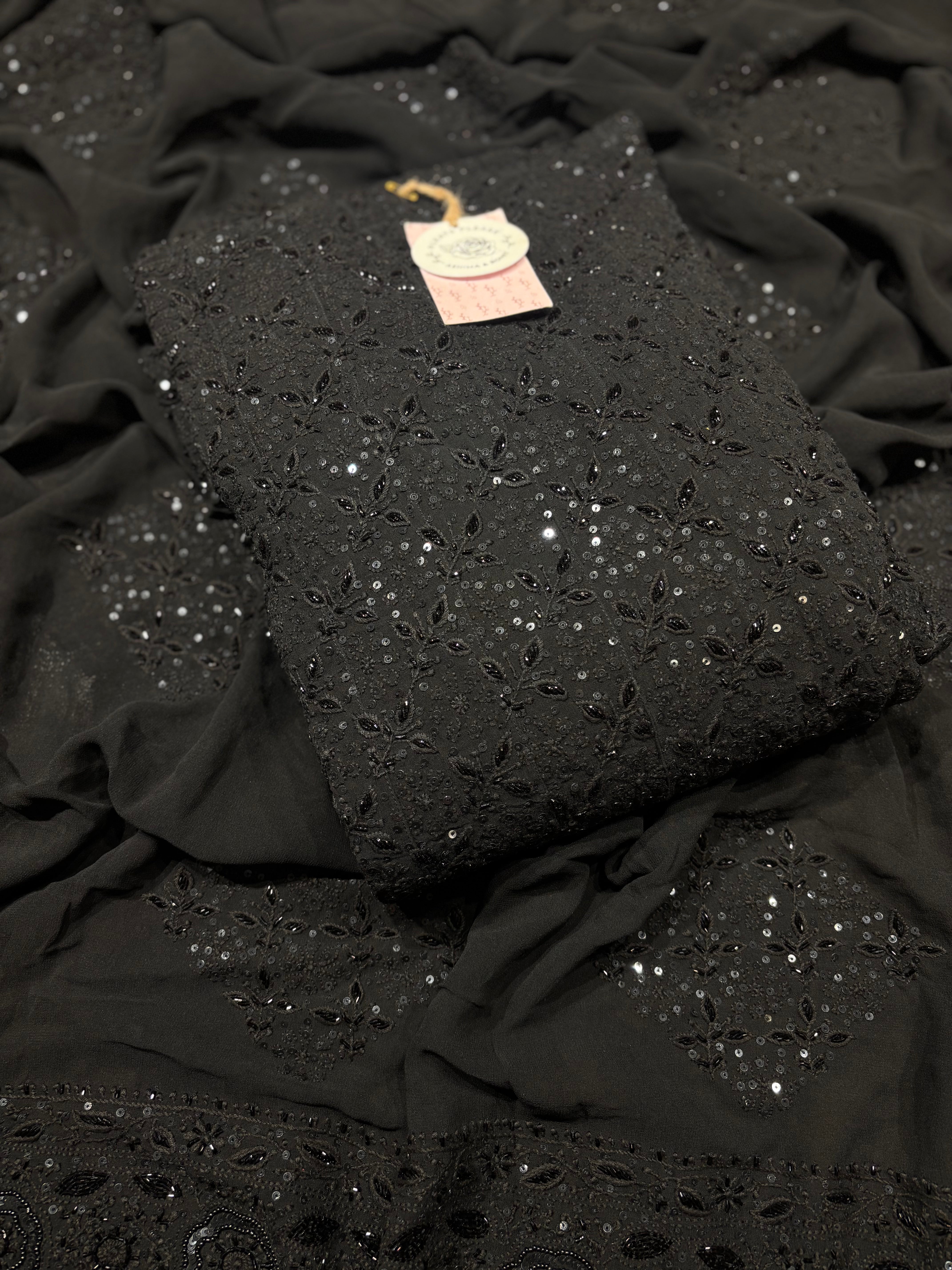 Black Pure Georgette Chikankari Anarkali and Dupatta