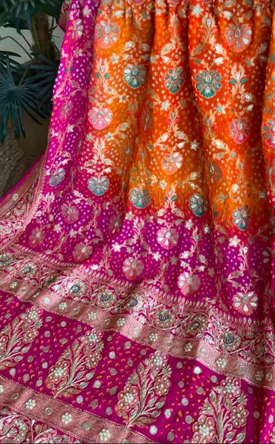 Magenta and orange bandhej dupatta