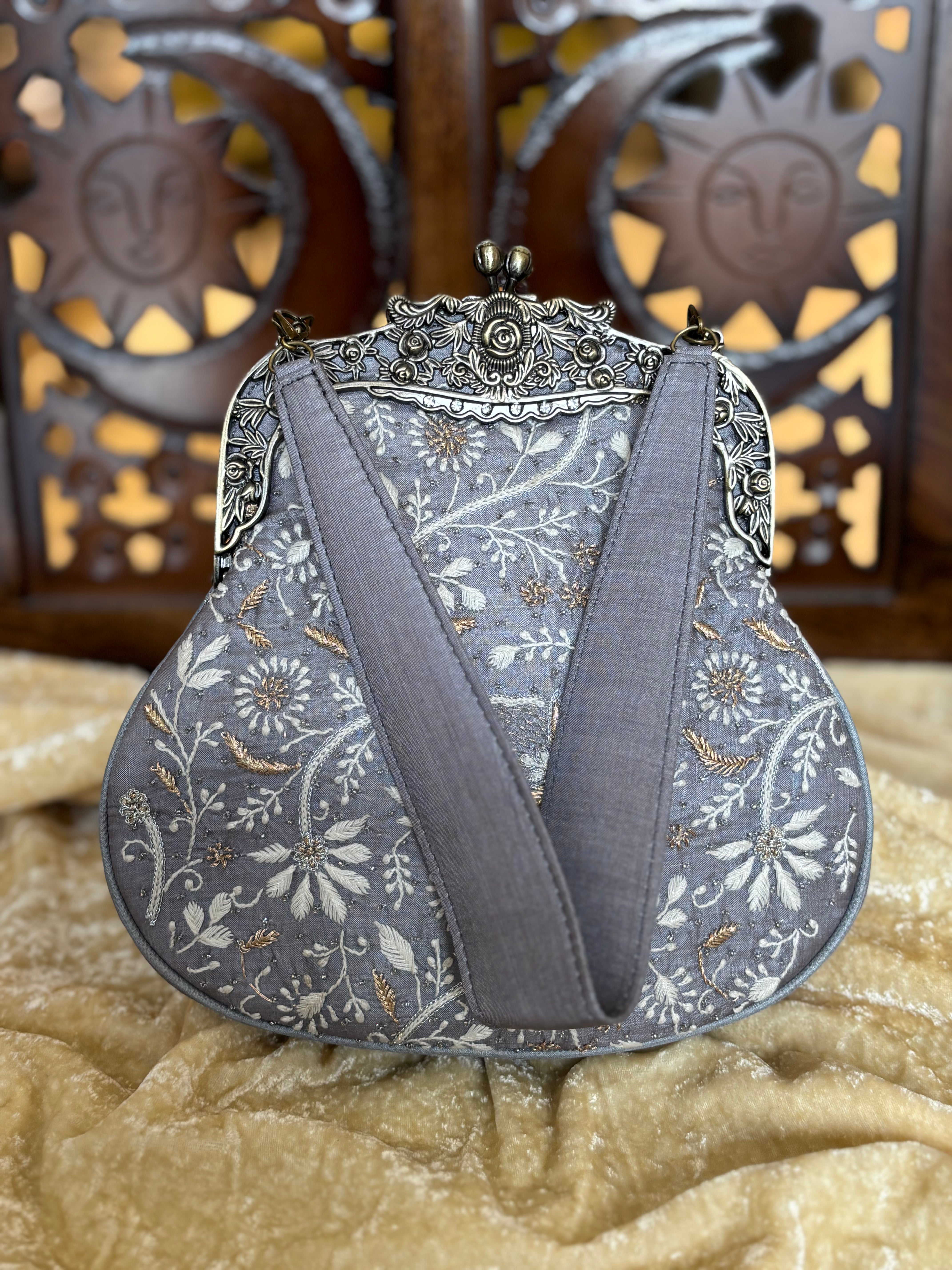 Greyish Blue Chikankari Clutch Bag