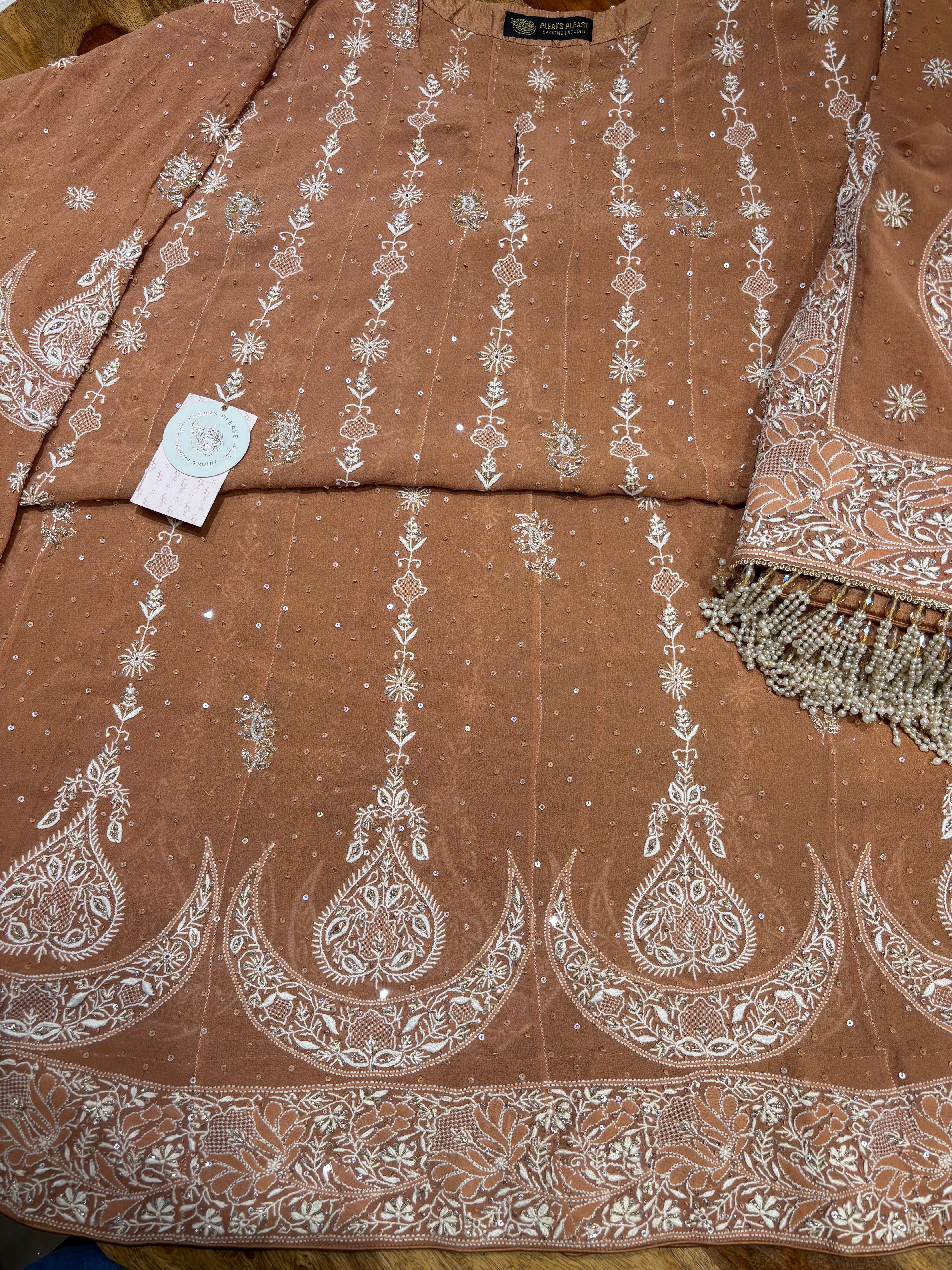Caramel Brown Pure & Premium Georgette Anarkali & Dupatta Set