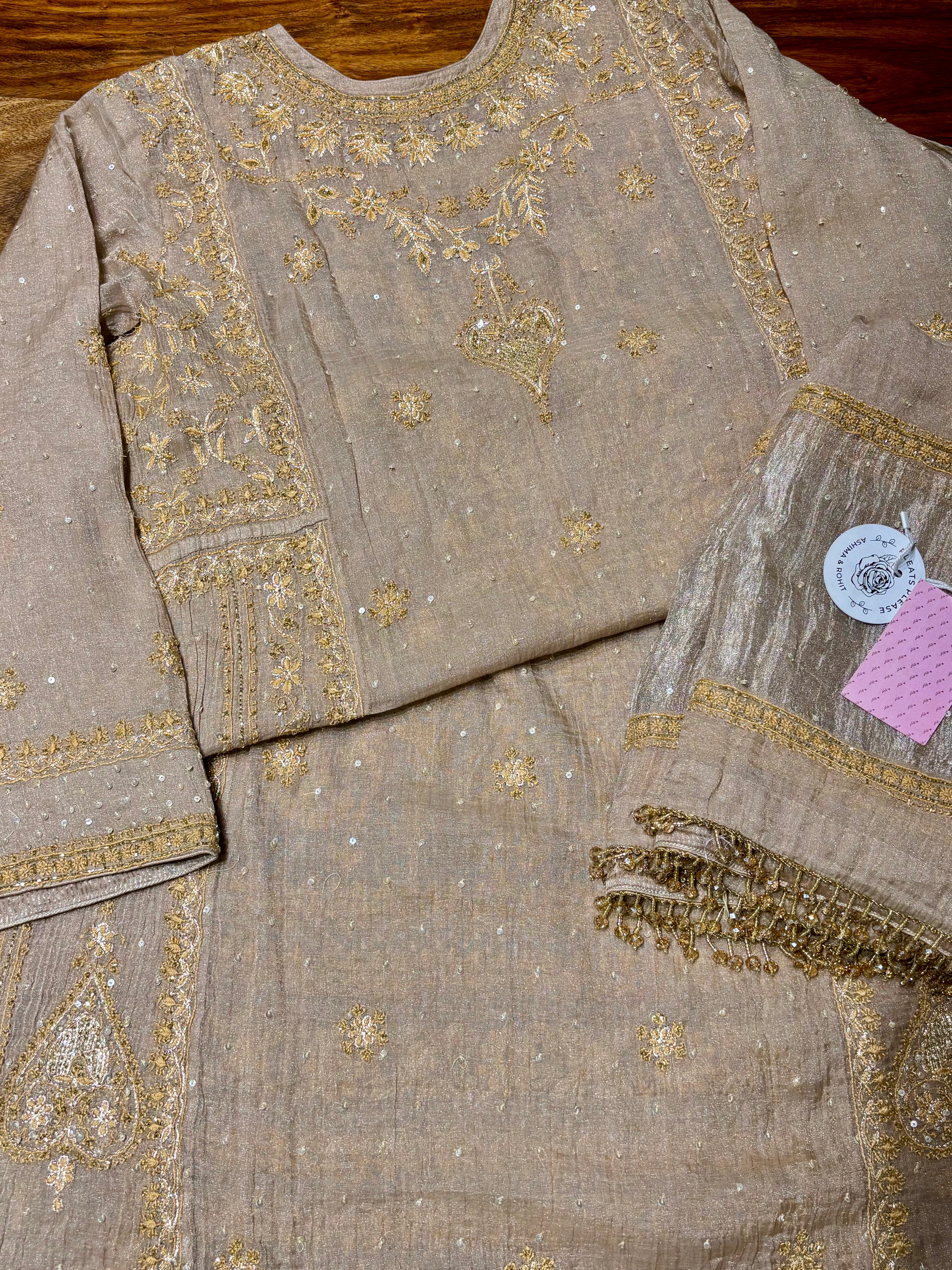 Bronze Tissue A line Anarkali & Dupatta
