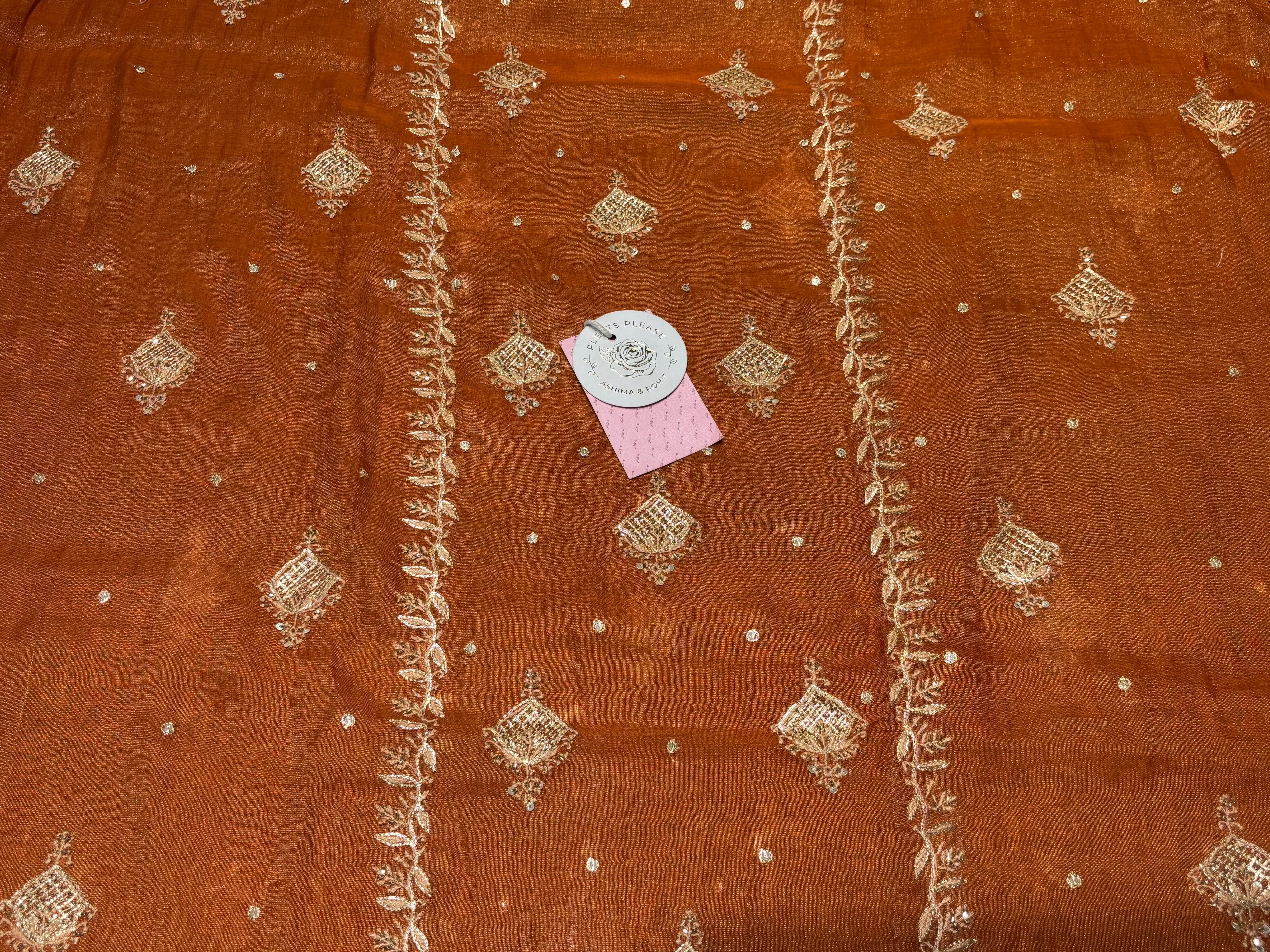 Burnt Orange Pure Tissue Chikankari Kurta & Dupatta