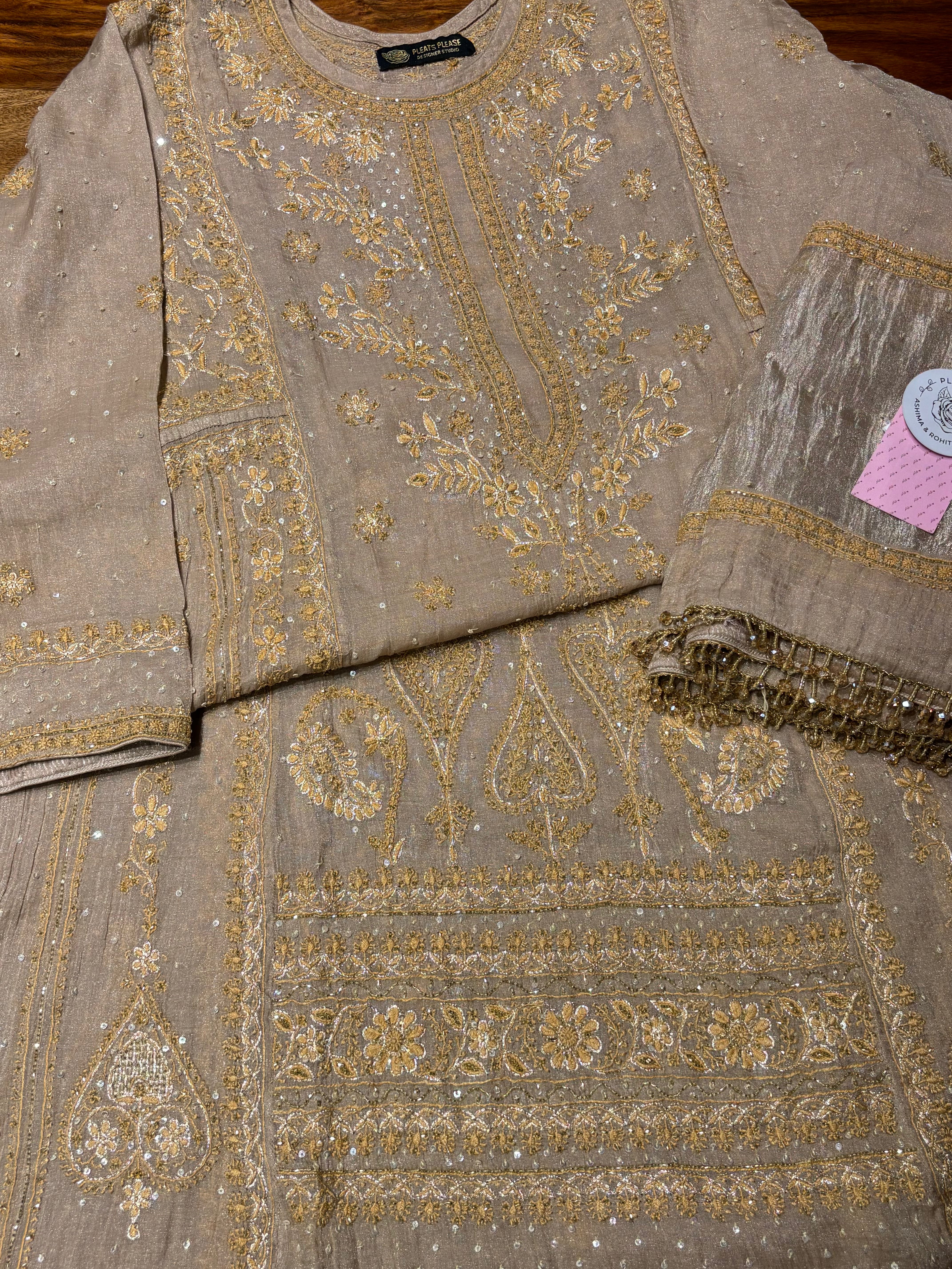 Bronze Tissue A line Anarkali & Dupatta