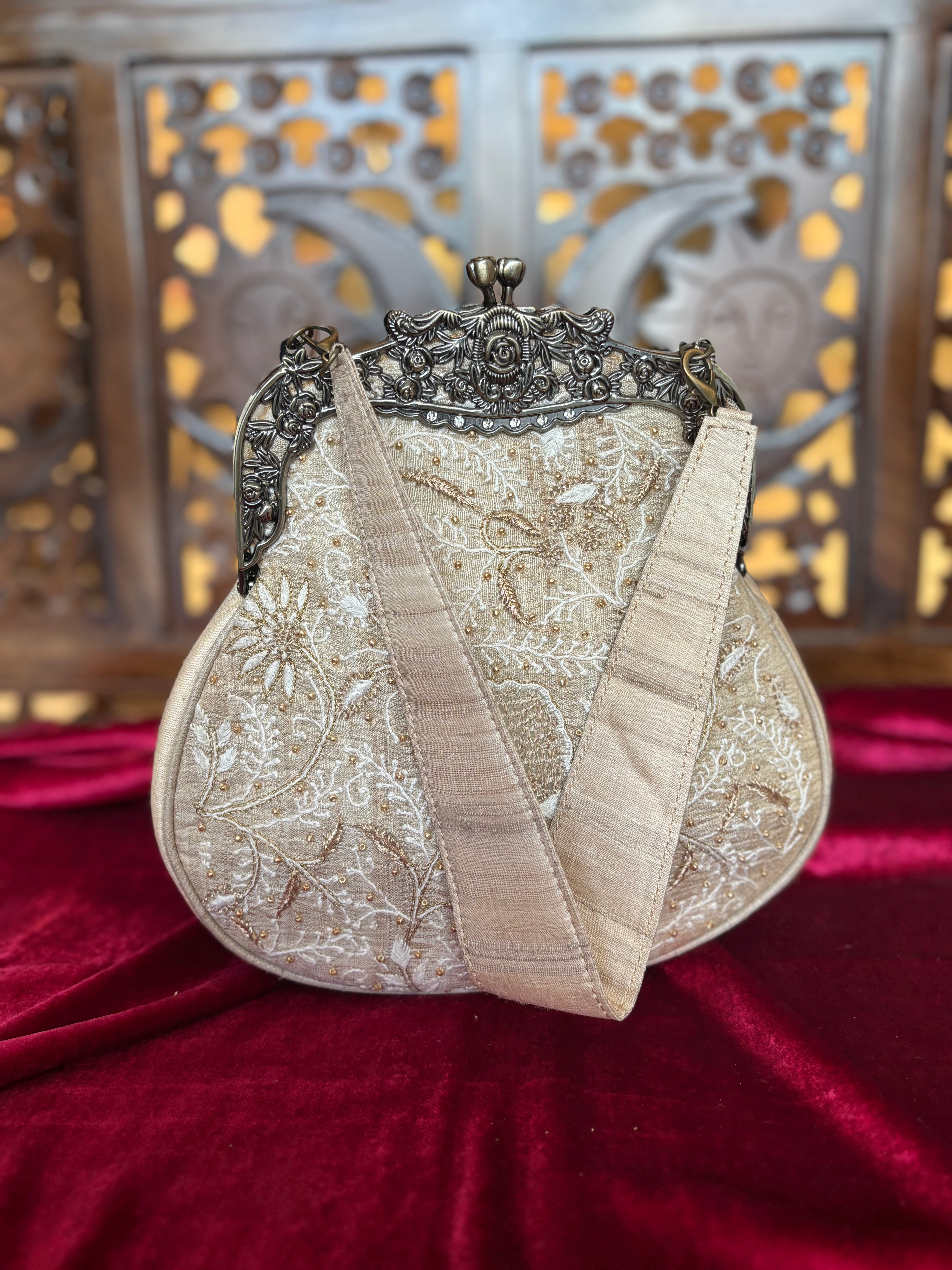 Ivory Chikankari Clutch Bag