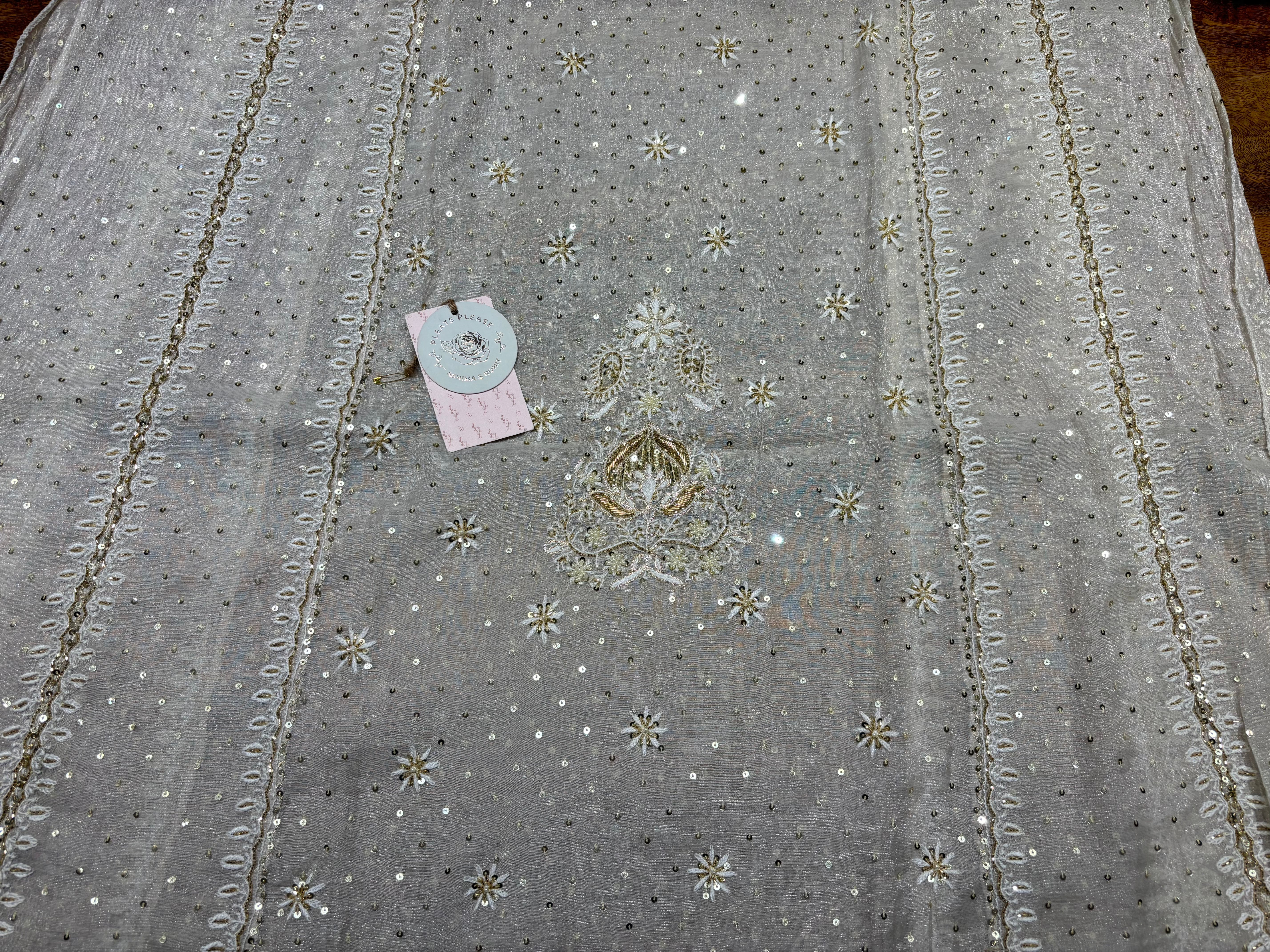 Dyeable Pure & Premium Silver Tissue A-Line Anarakli & Dupatta Set