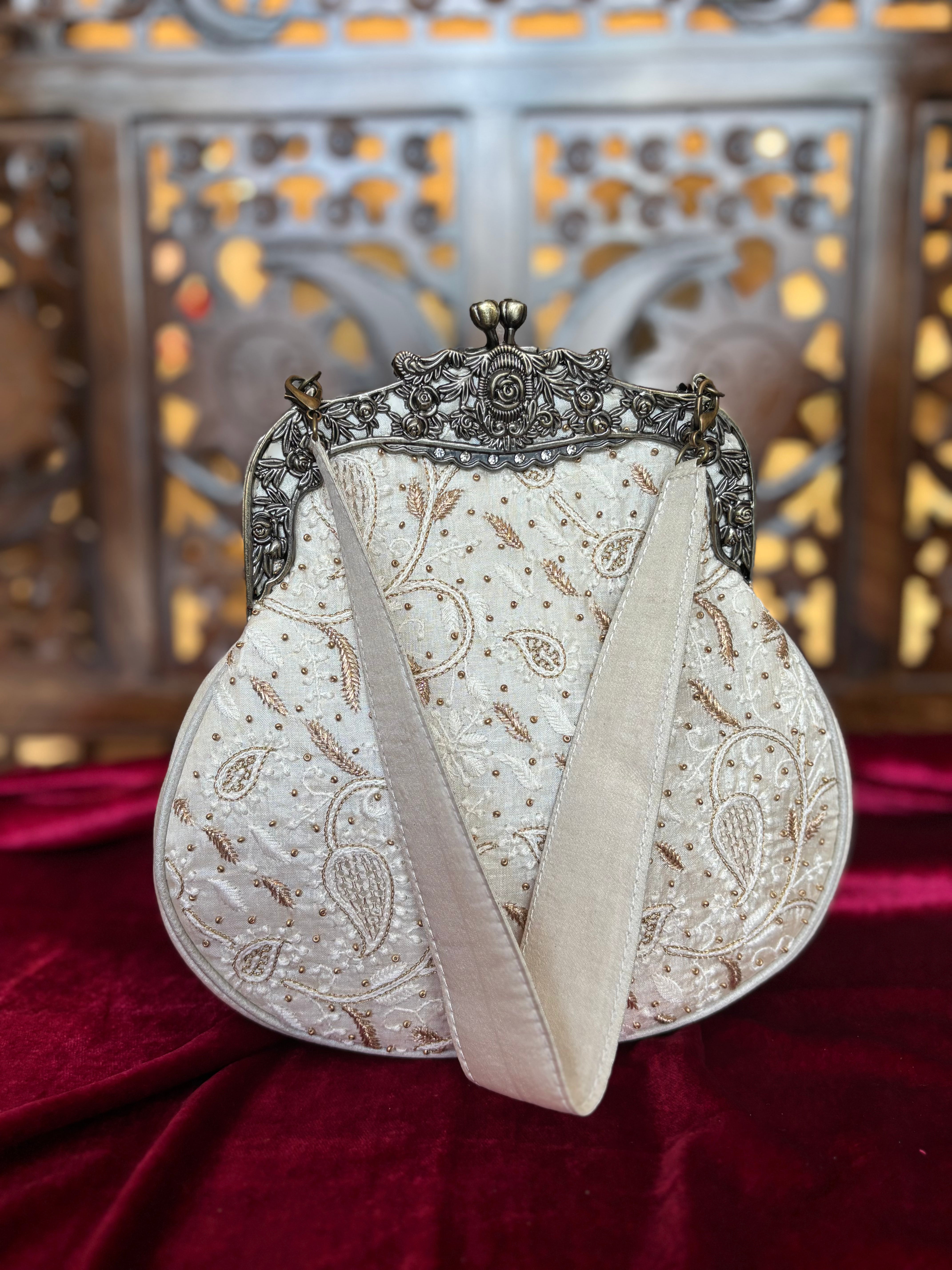 Ivory Chikankari Clutch Bag