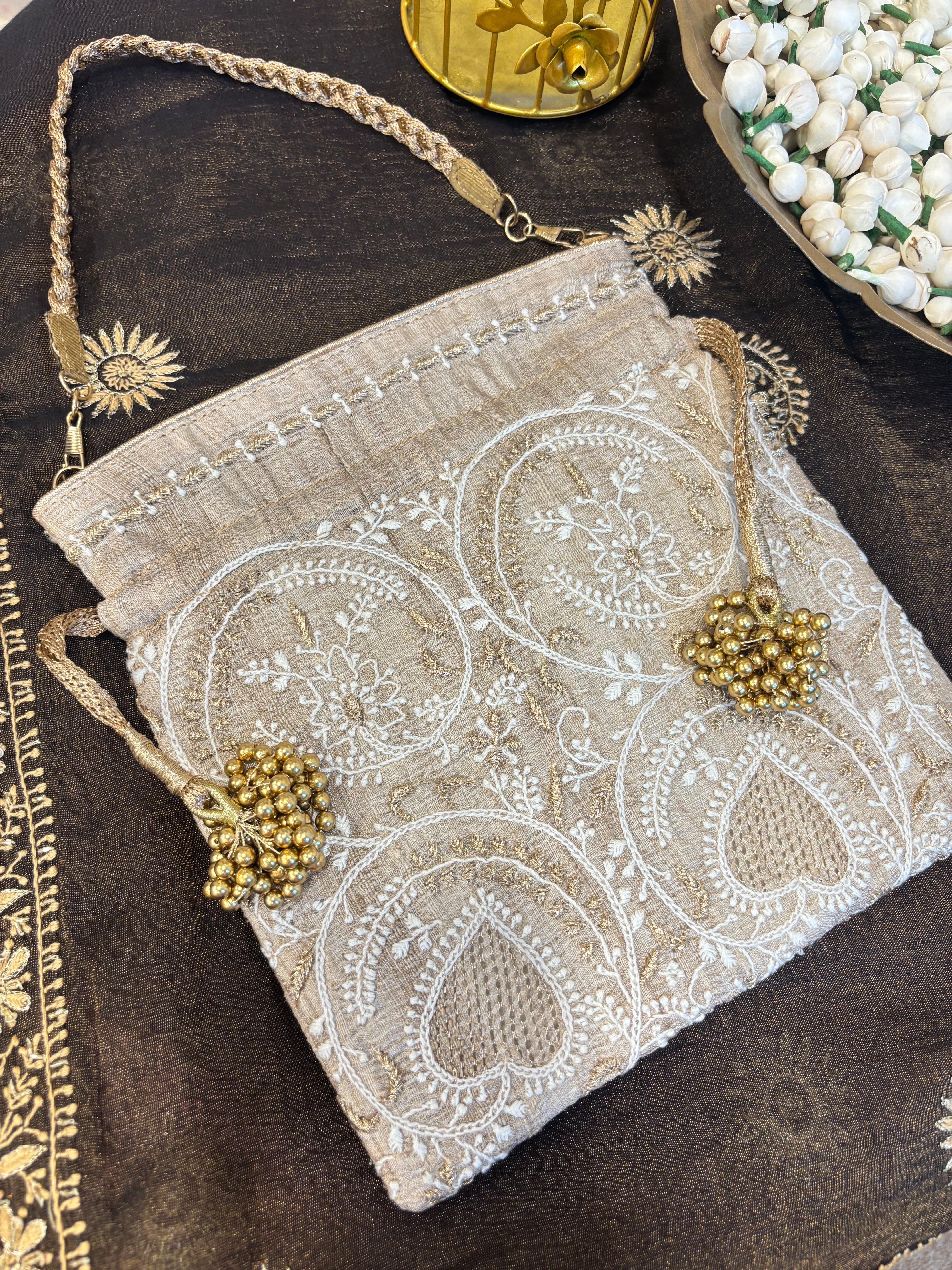 Beige ChikankarinPotli