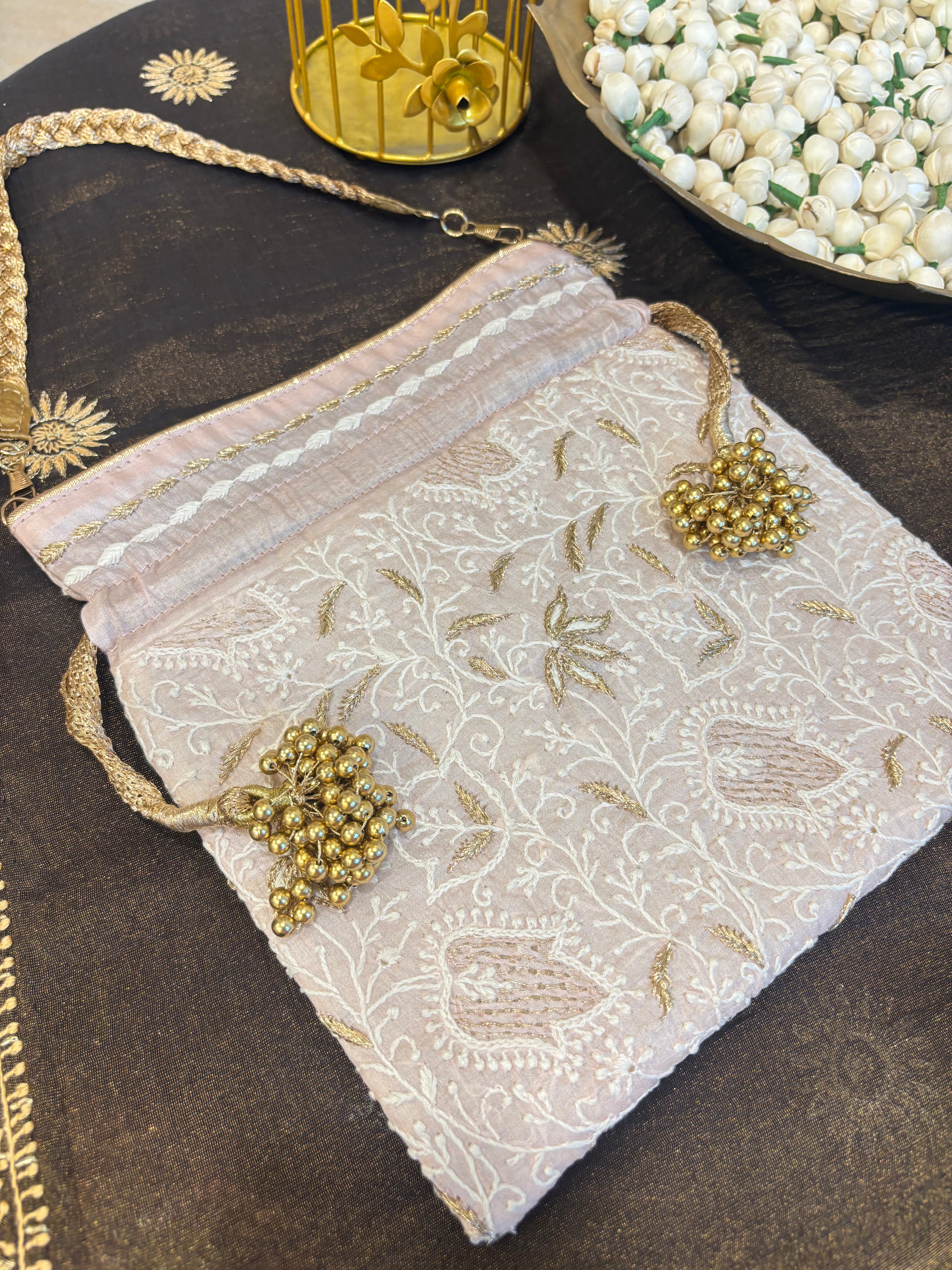 Pinkish Ivory Chikankari Potli