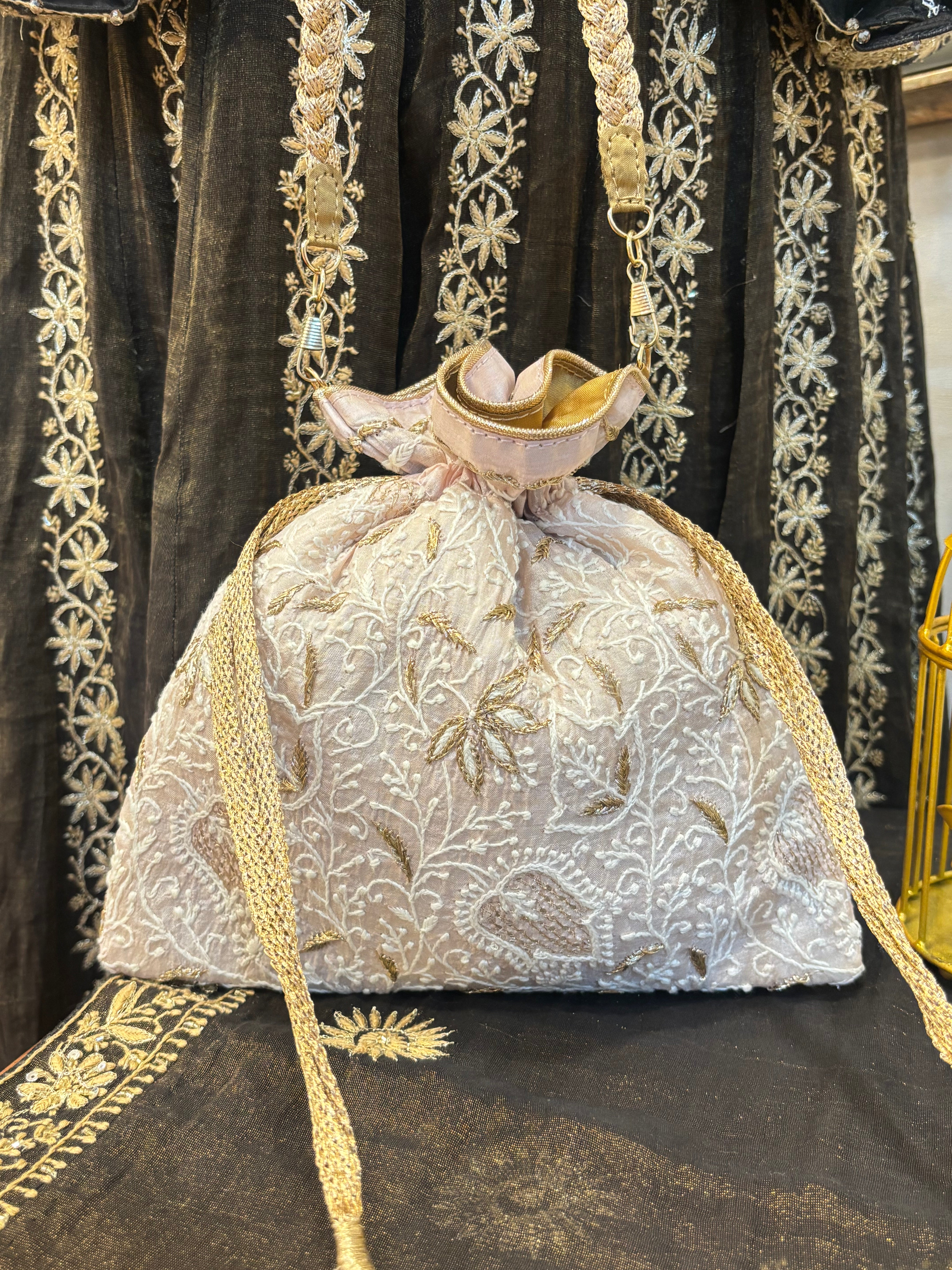 Pinkish Ivory Chikankari Potli