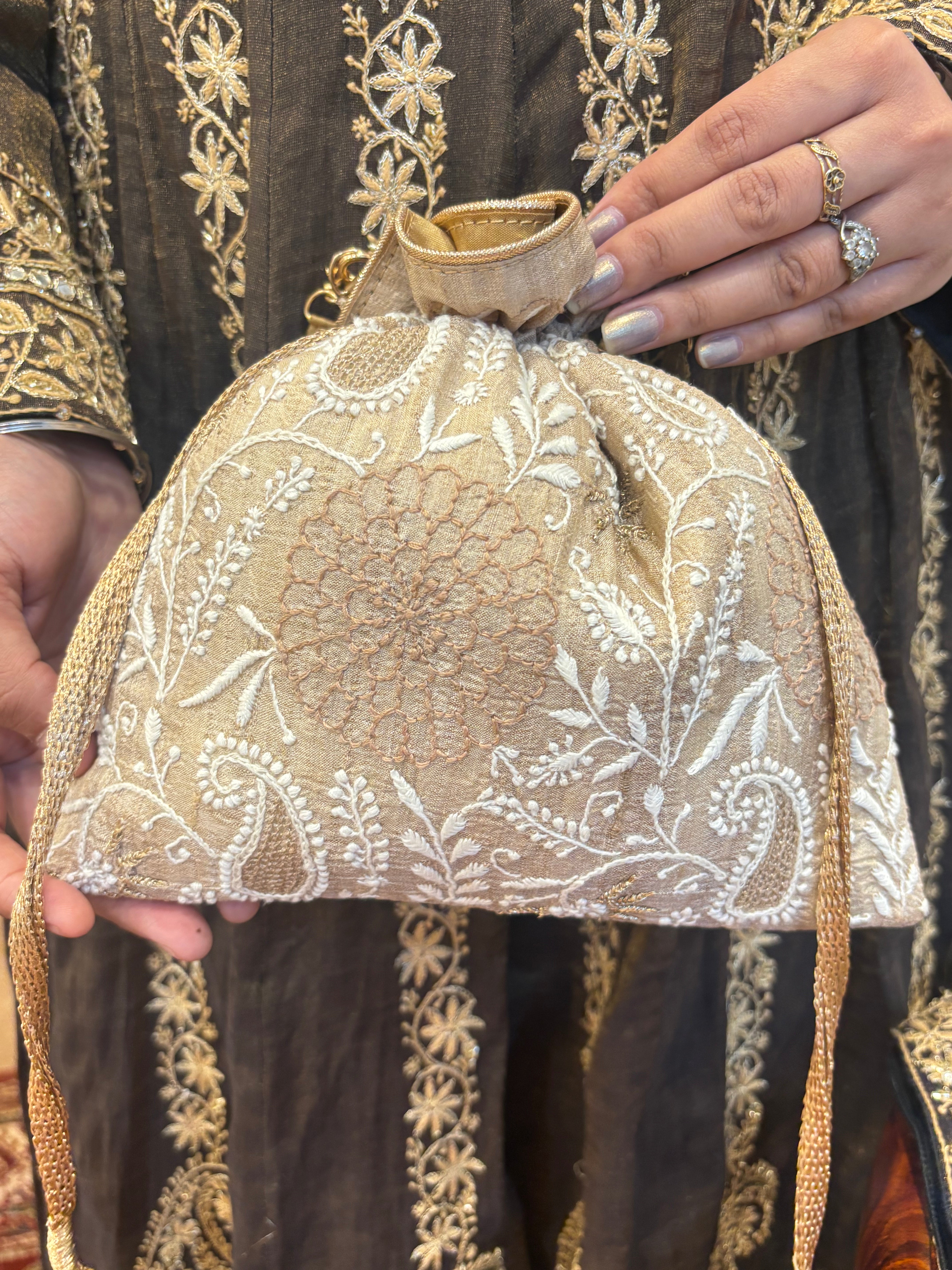 Beige Chikankari  Potli