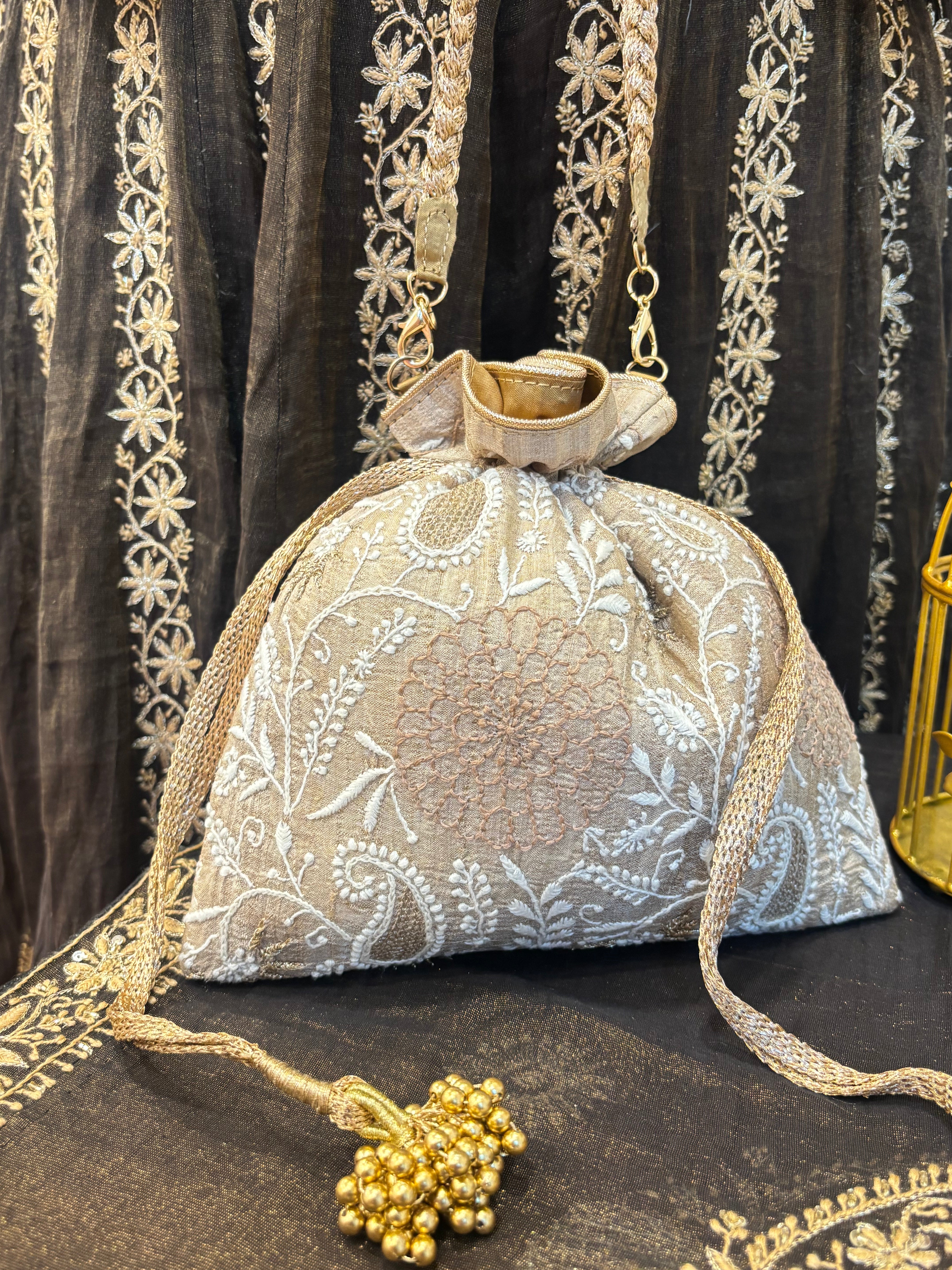Beige Chikankari  Potli