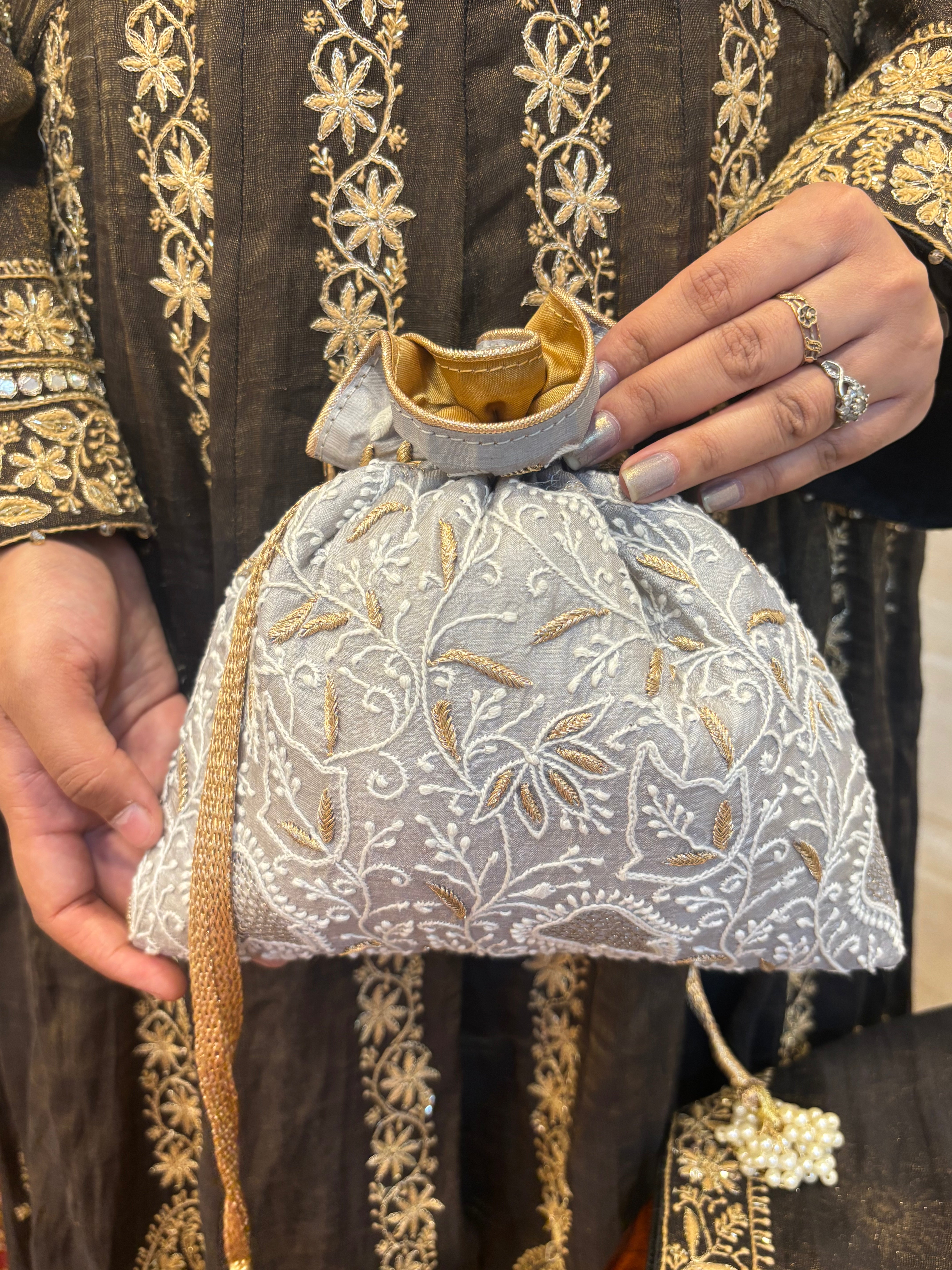 Grey Chikankari Potli