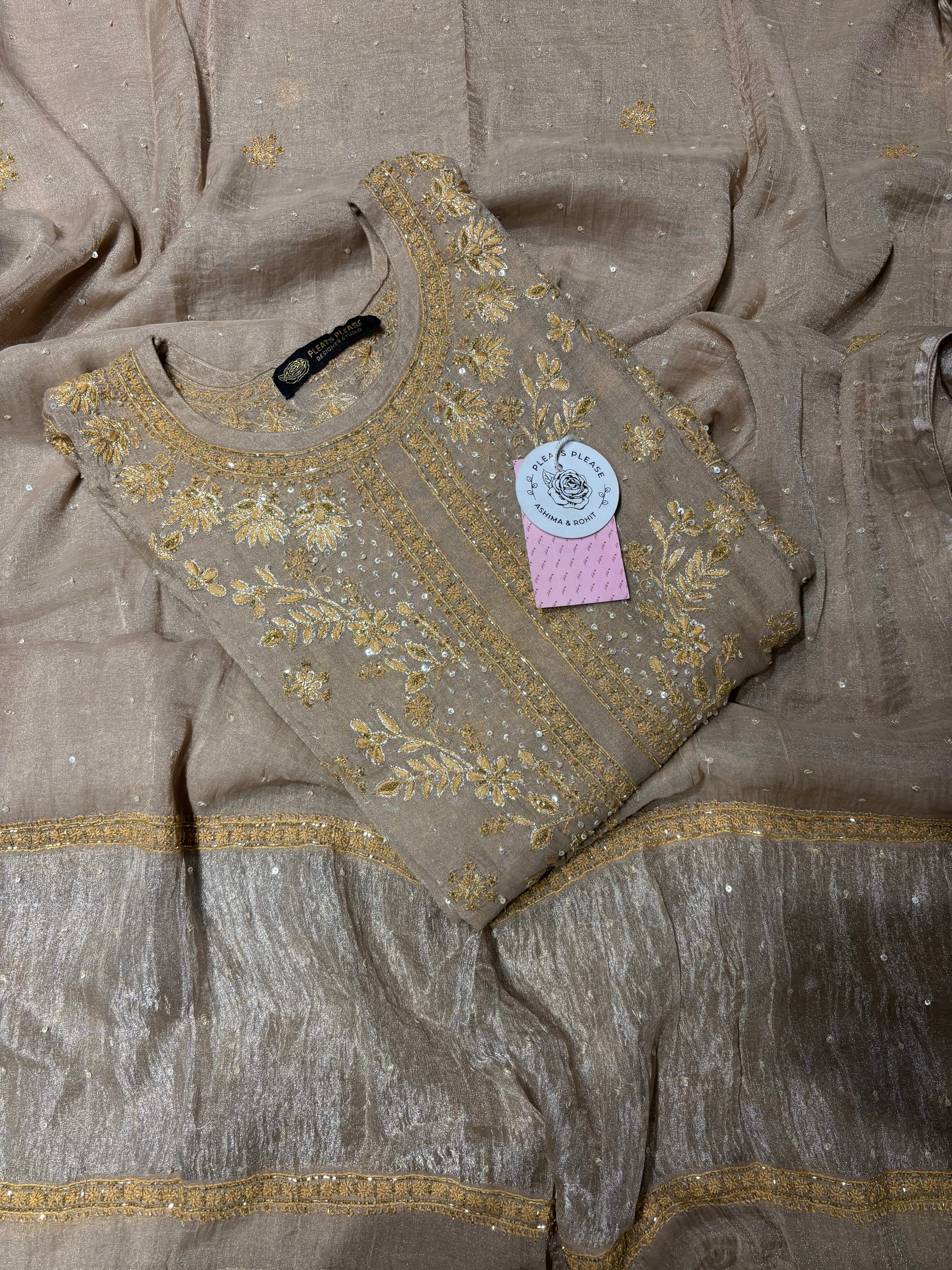 Bronze Tissue A line Anarkali & Dupatta