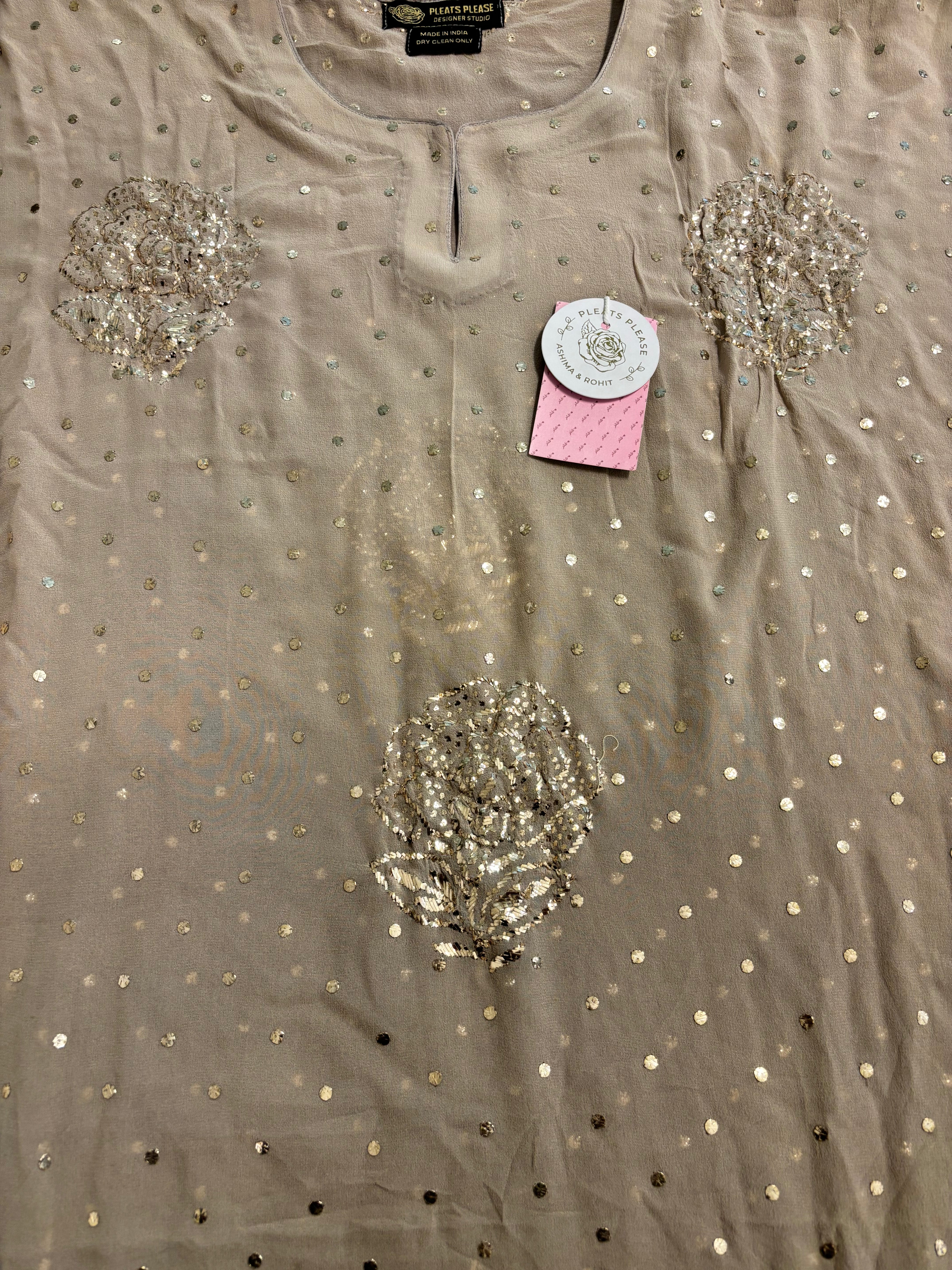 Ash Brown Ombre Pure & Premium Georgette Badla kurta & Dupatta