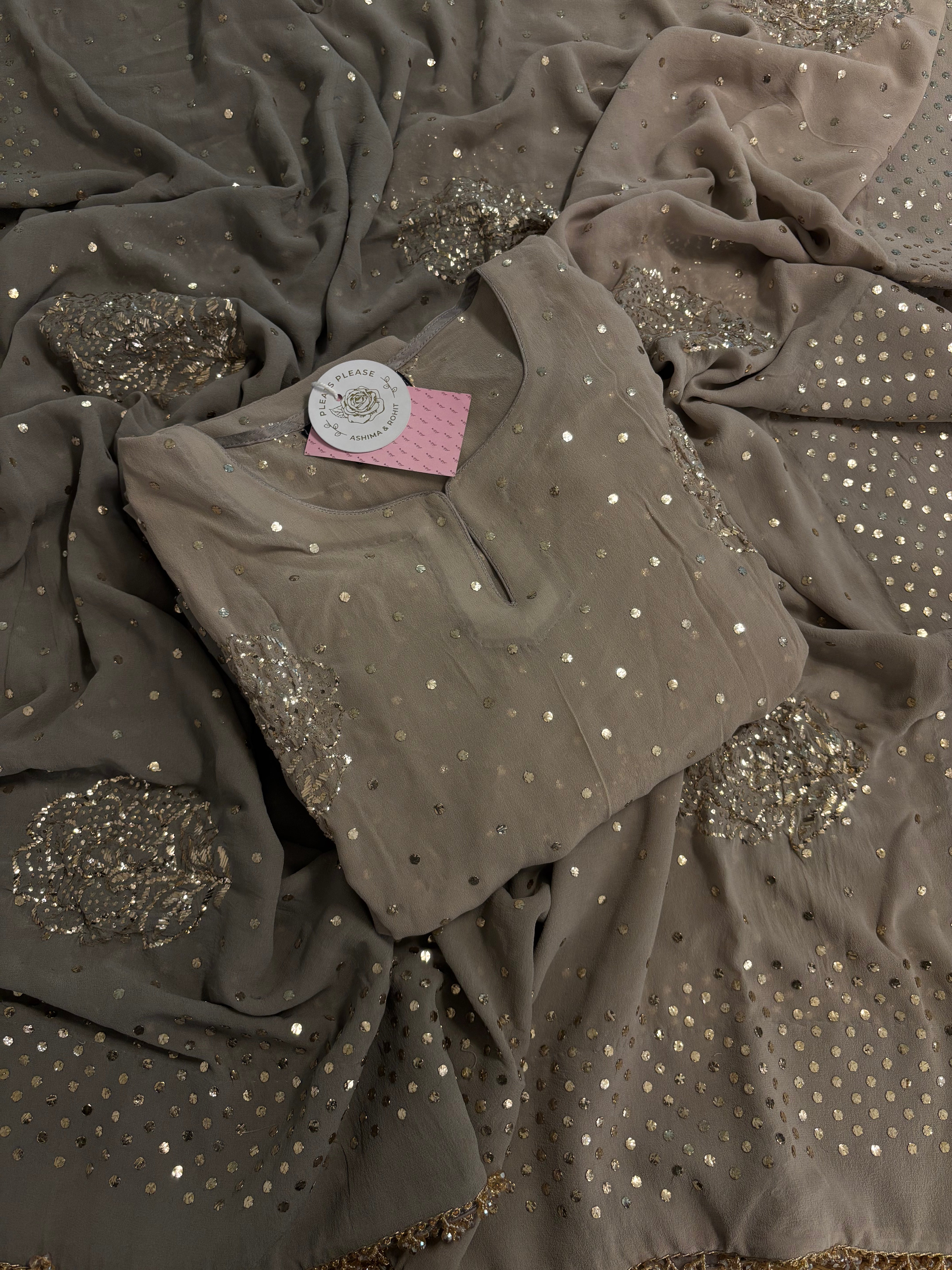 Ash Brown Ombre Pure & Premium Georgette Badla kurta & Dupatta