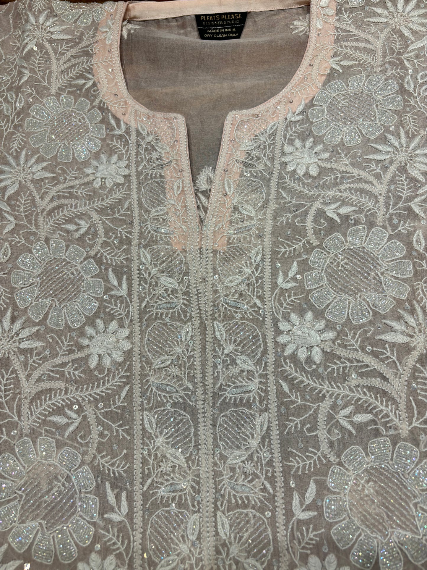 Baby Pink Organza Silk Chikankari Kurta and Dupatta