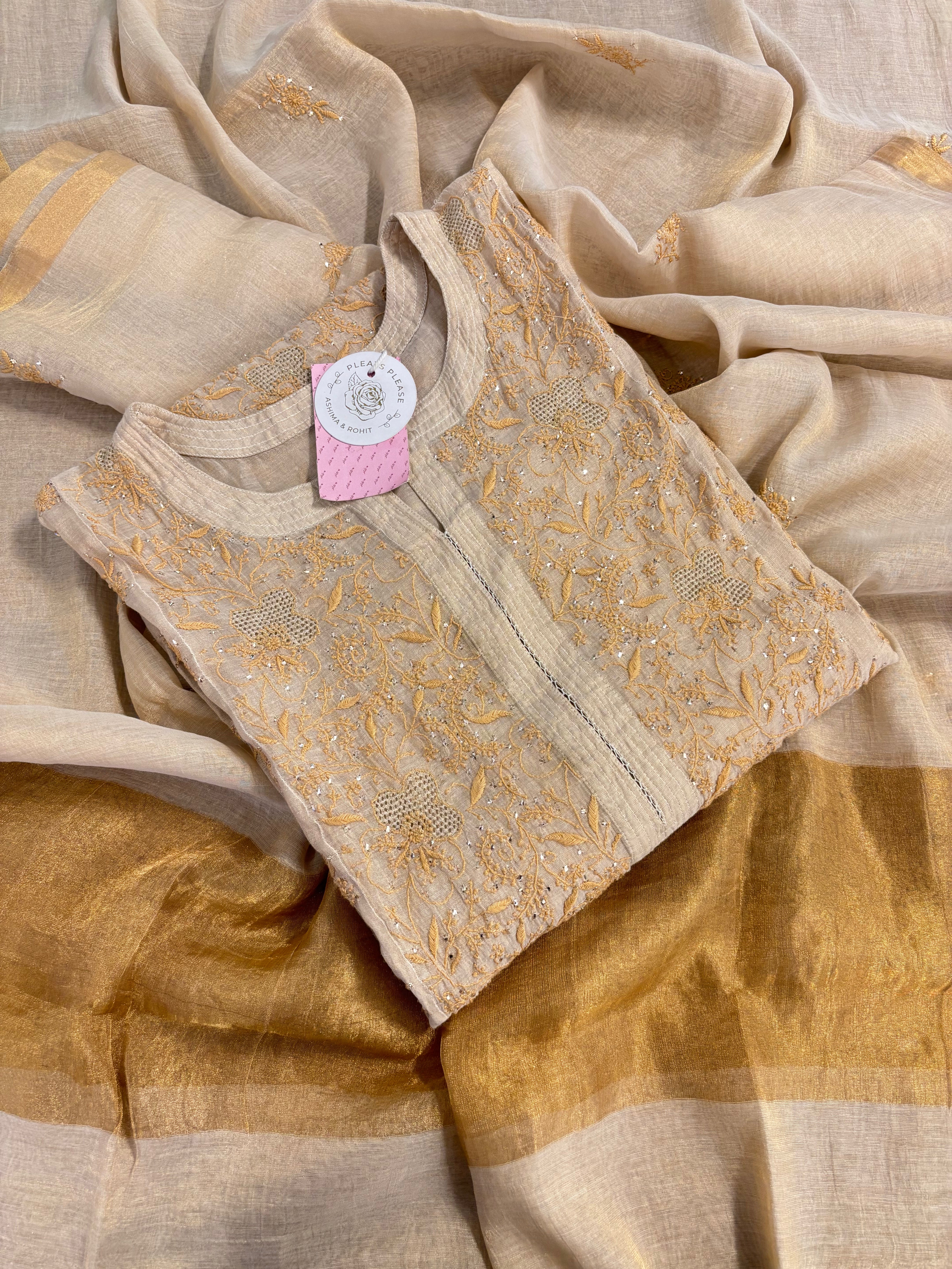 Dyeable Pure and Premium Tissue Chikankari Kurta & Dupatta