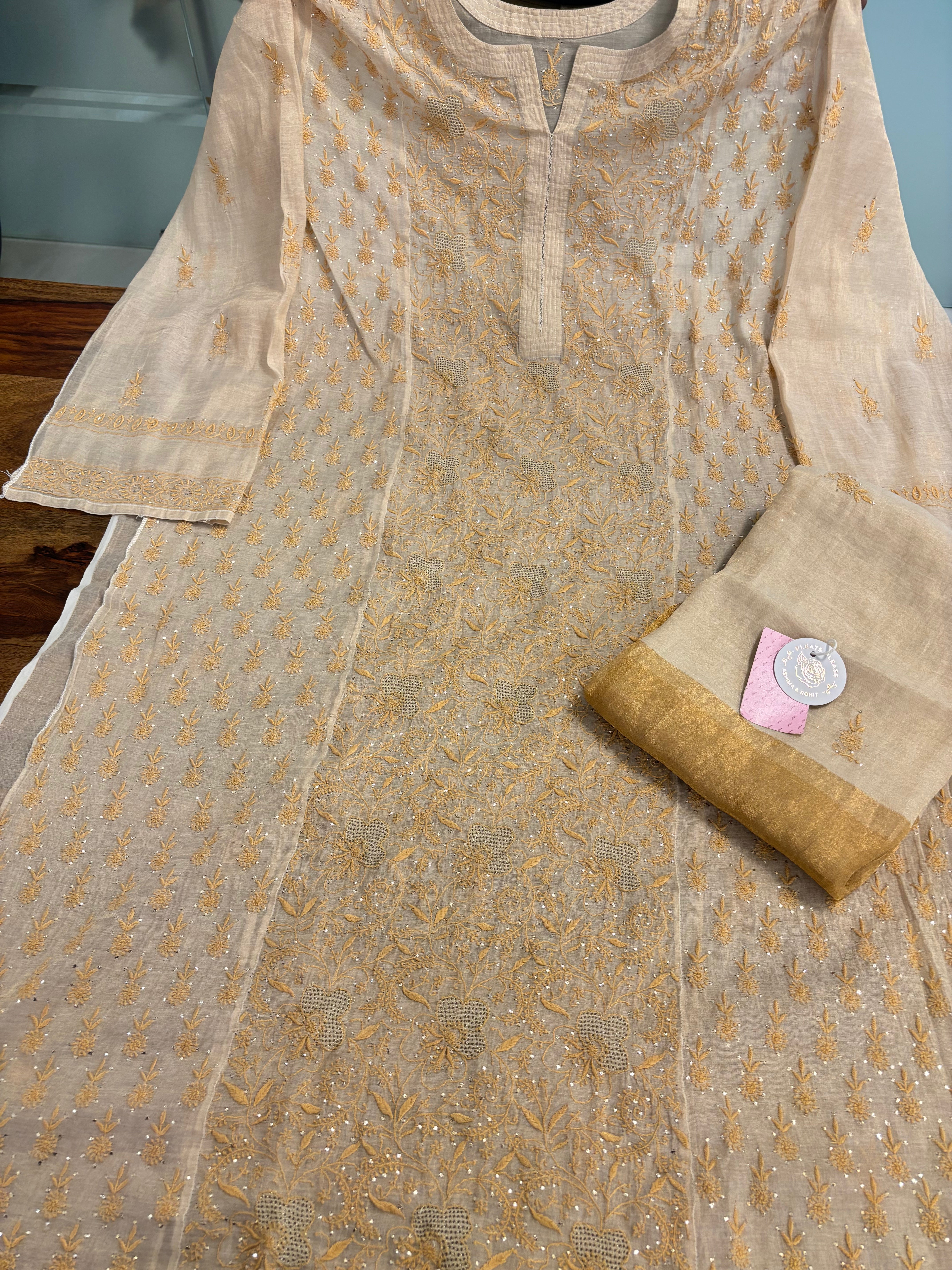 Dyeable Pure and Premium Tissue Chikankari Kurta & Dupatta