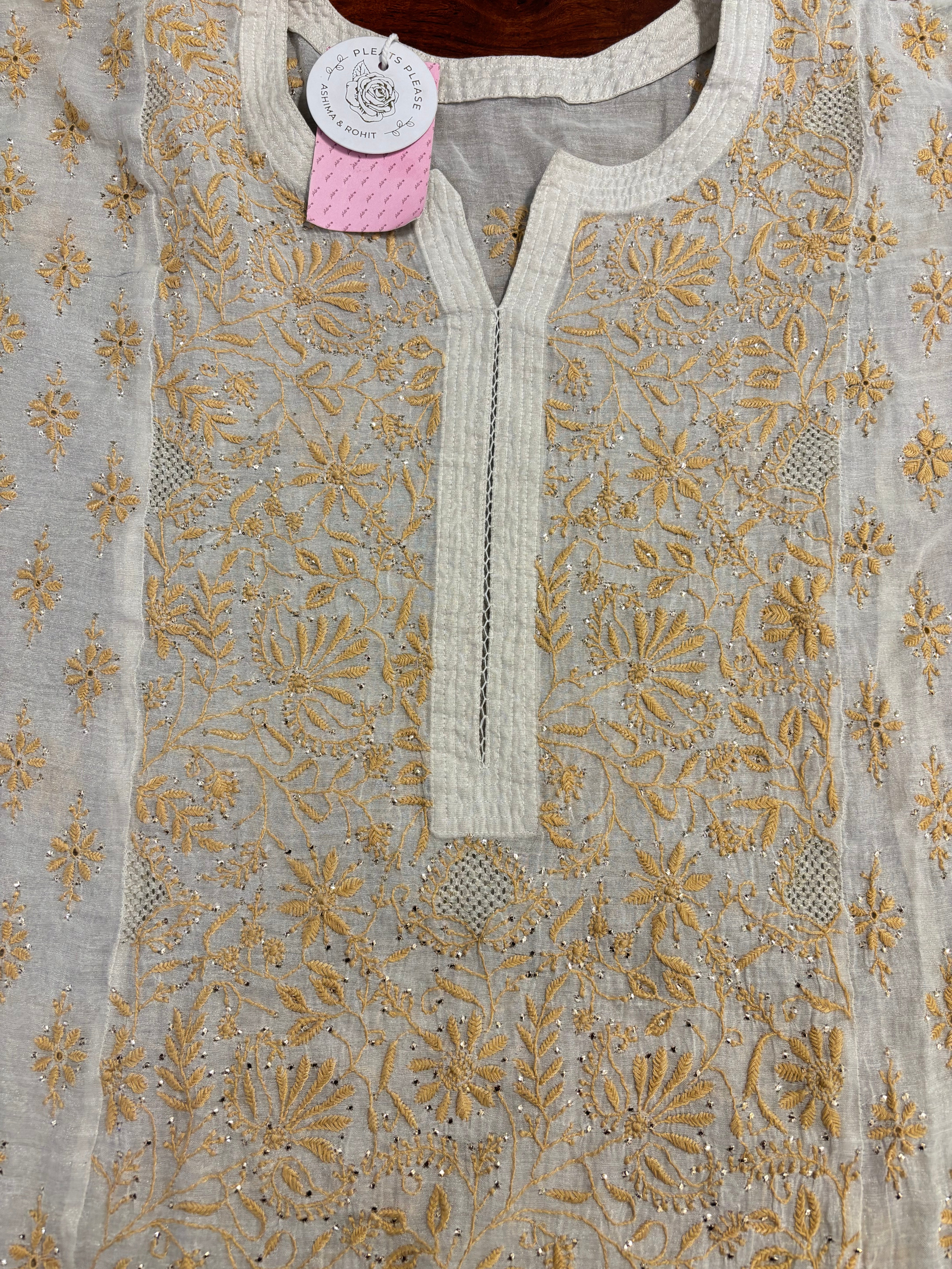 Dyeable Pure & Premium Silver Tissue Chikankari Kurta & Dupatta set - Pleats PleaseChikankari