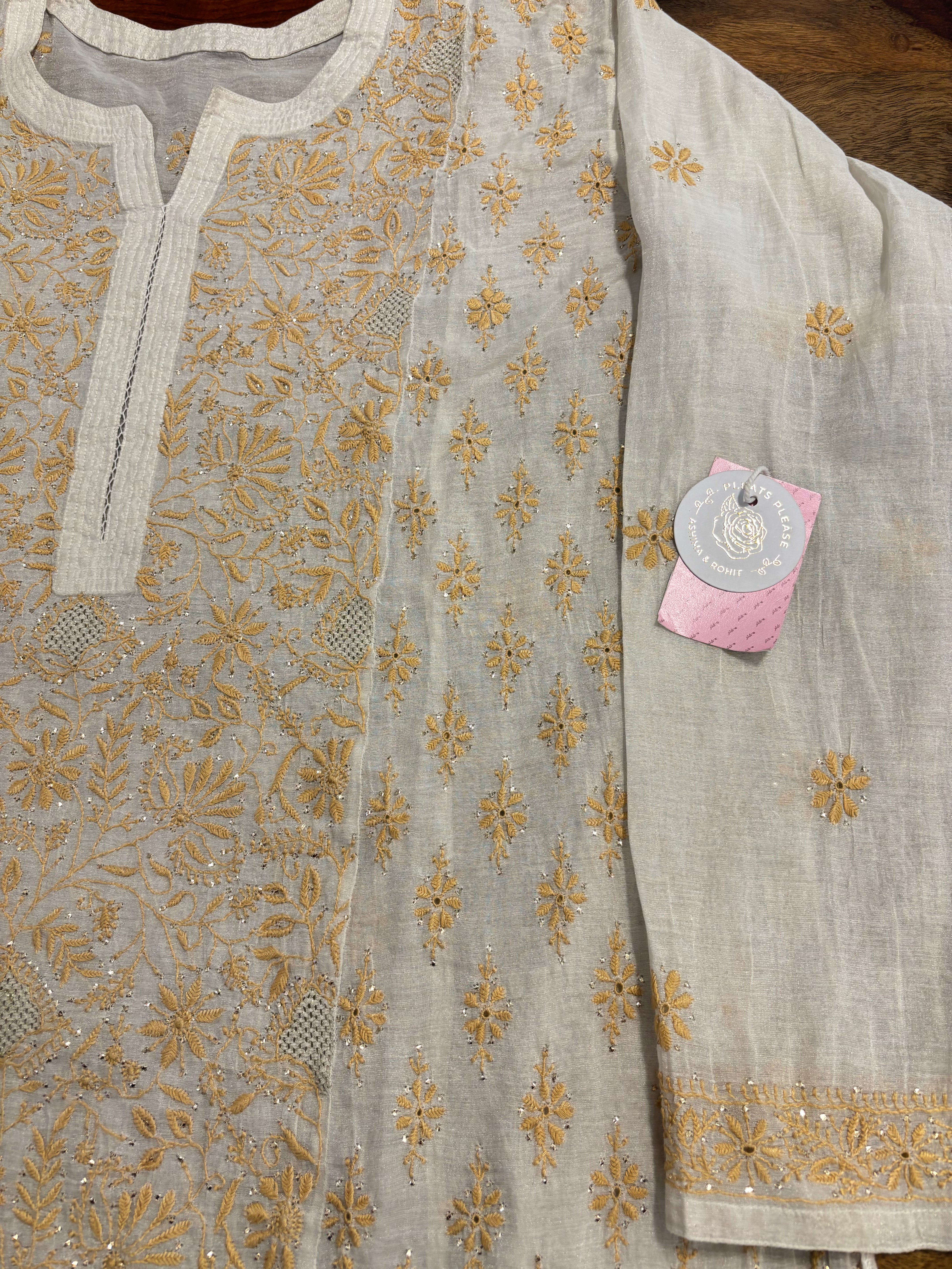 Dyeable Pure & Premium Silver Tissue Chikankari Kurta & Dupatta set - Pleats PleaseChikankari