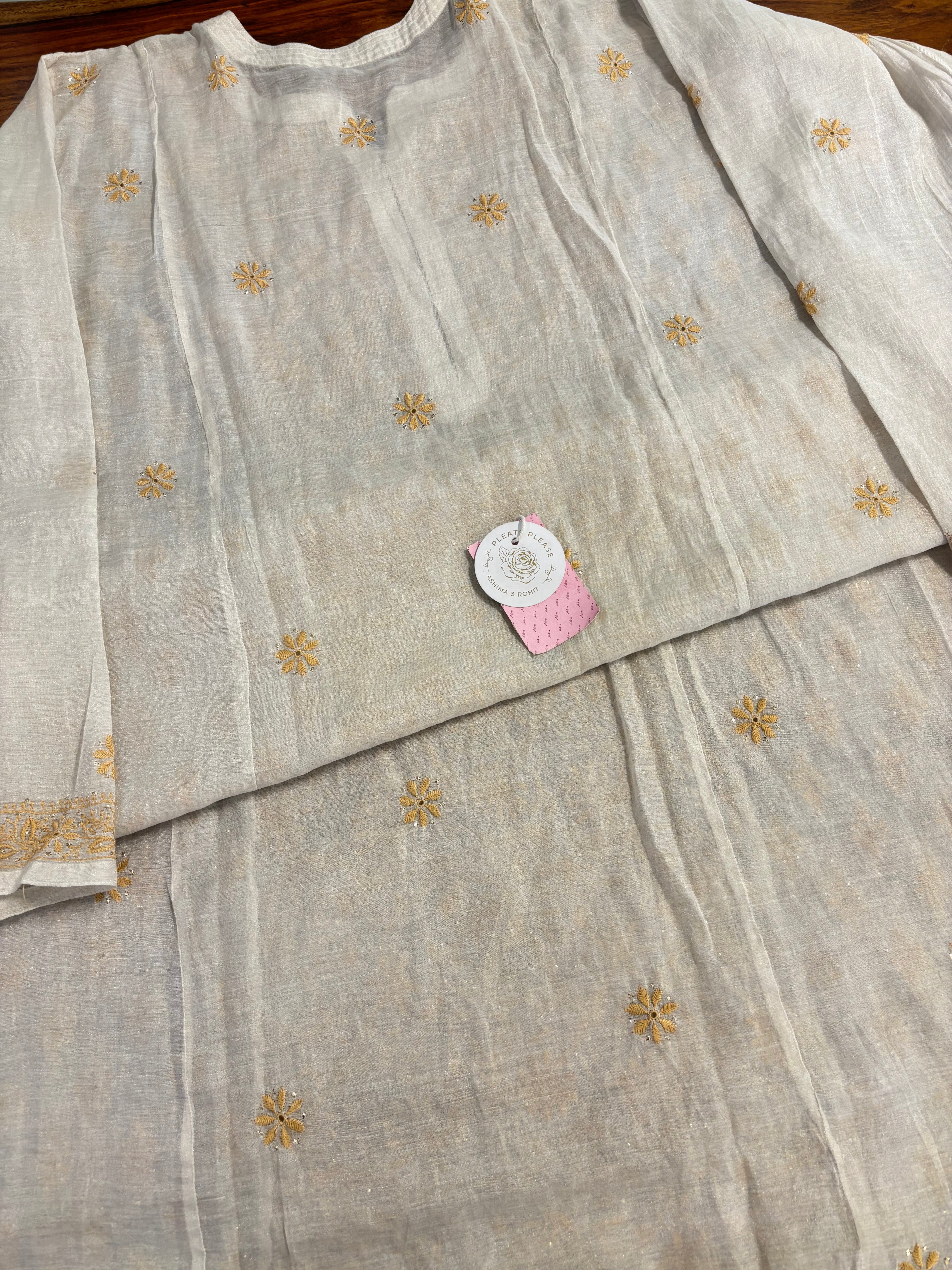 Dyeable Pure & Premium Silver Tissue Chikankari Kurta & Dupatta set - Pleats PleaseChikankari