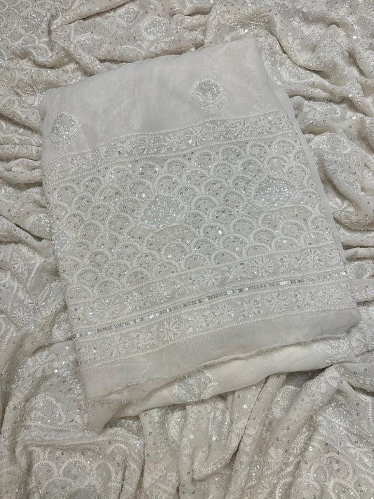 Dyeable Pure Georgette Chikankari Kurta and Dupatta Fabric