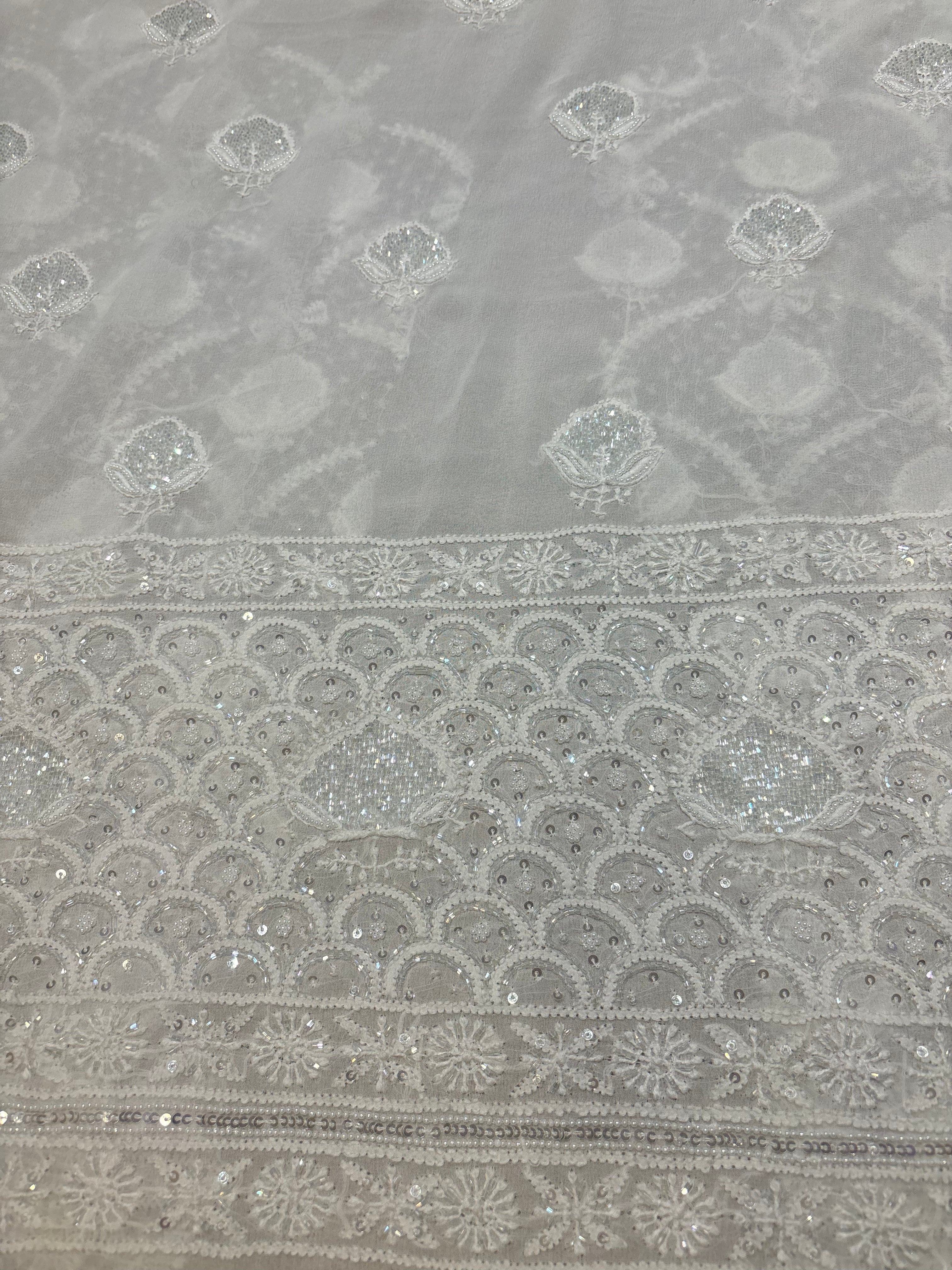 Dyeable Pure Georgette Chikankari Kurta and Dupatta Fabric