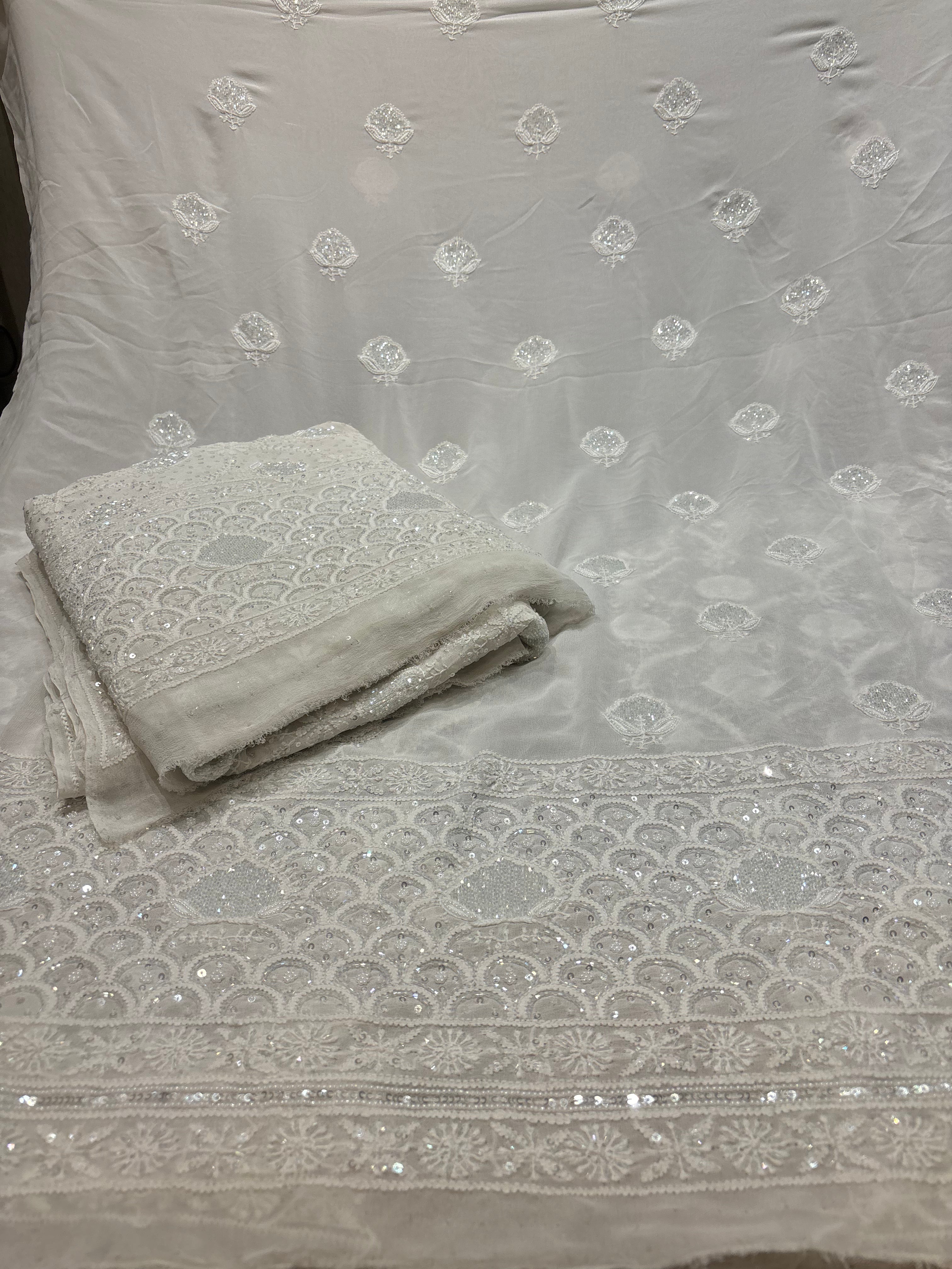 Dyeable Pure Georgette Chikankari Kurta and Dupatta Fabric