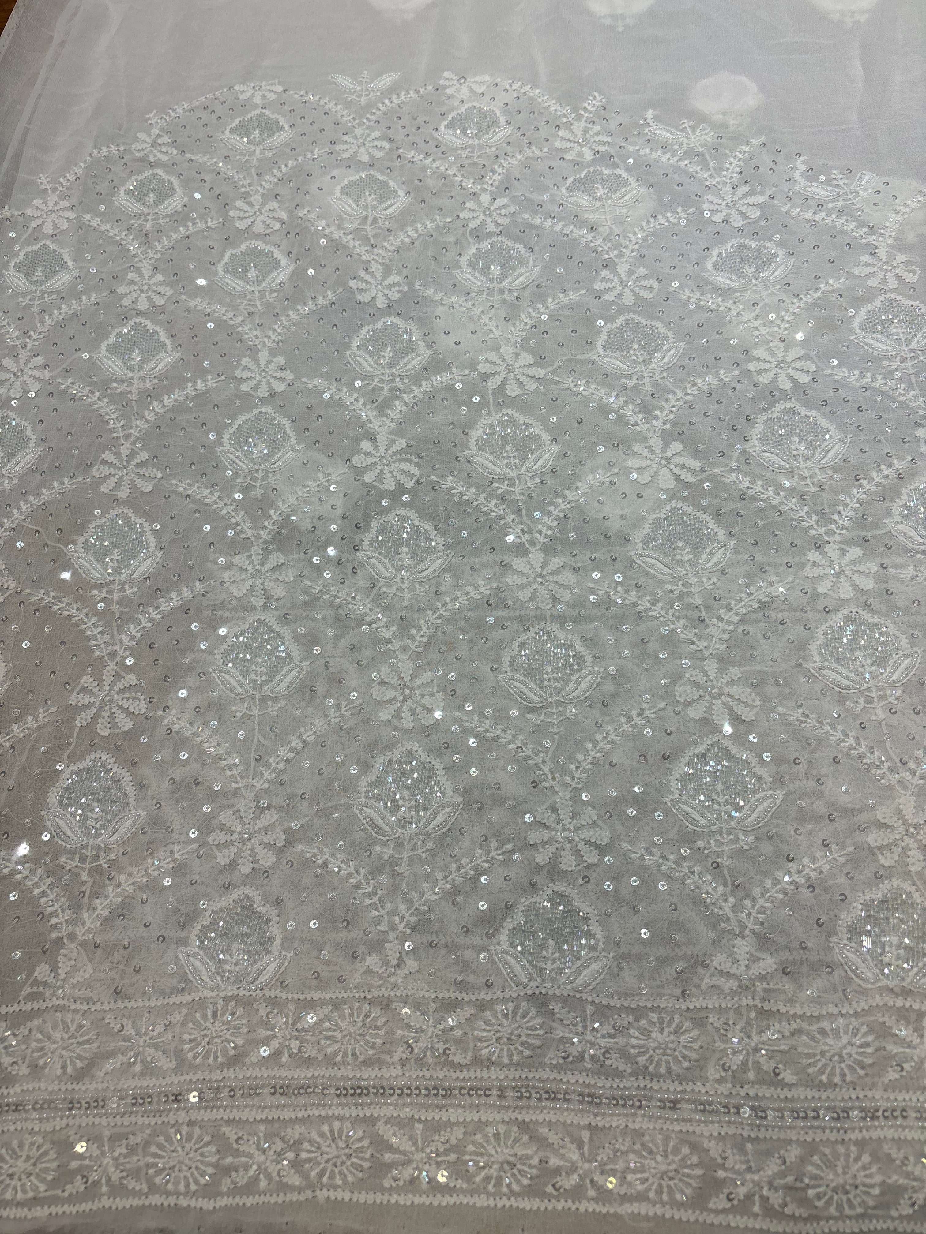 Dyeable Pure Georgette Chikankari Kurta and Dupatta Fabric