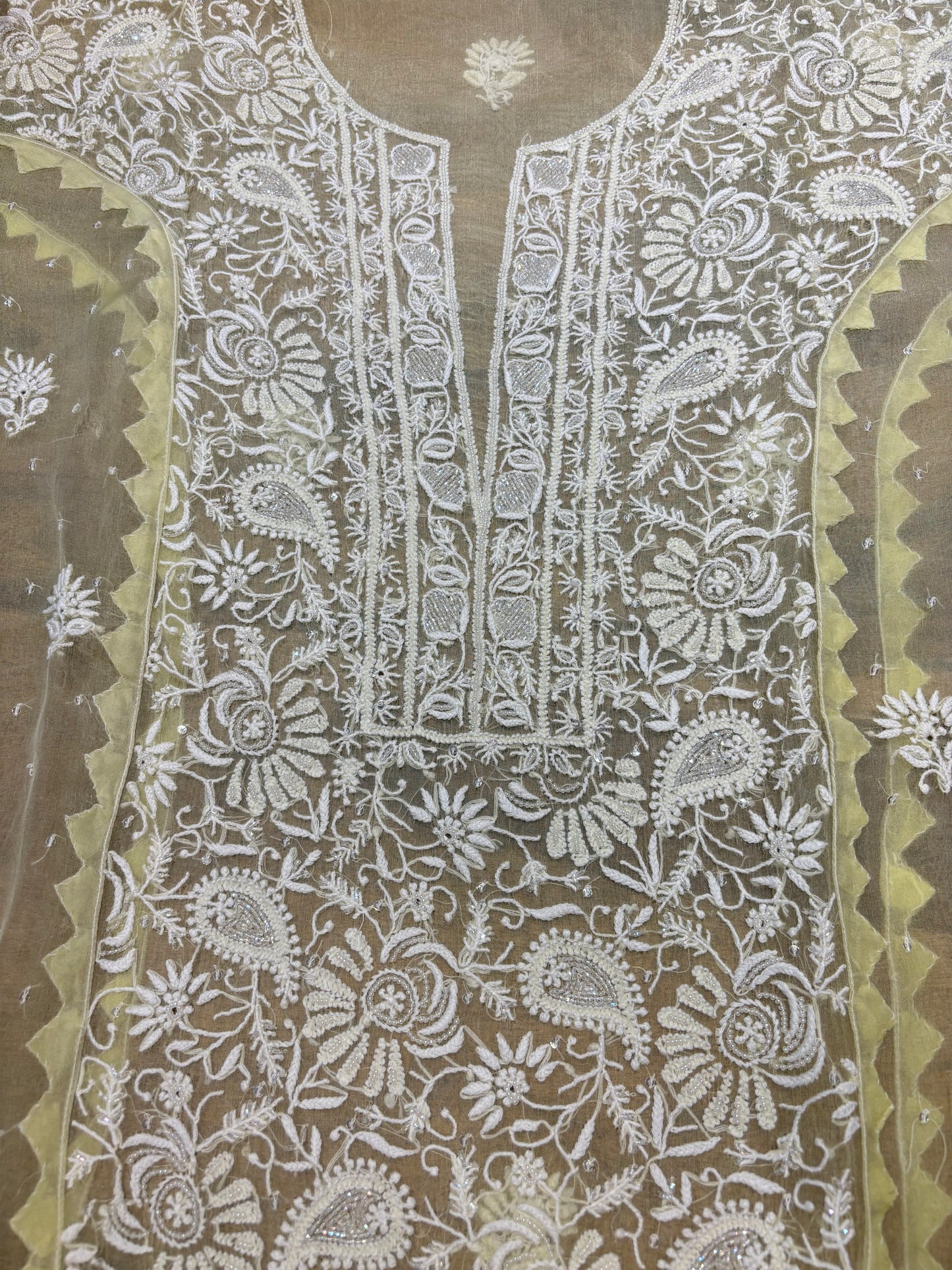 Lime Yellow Organza Silk Chikankari Kurta and Dupatta