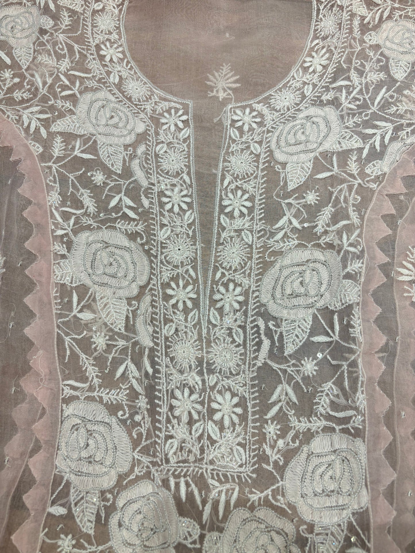 Baby Pink Organza Silk Chikankari Kurta and Dupatta