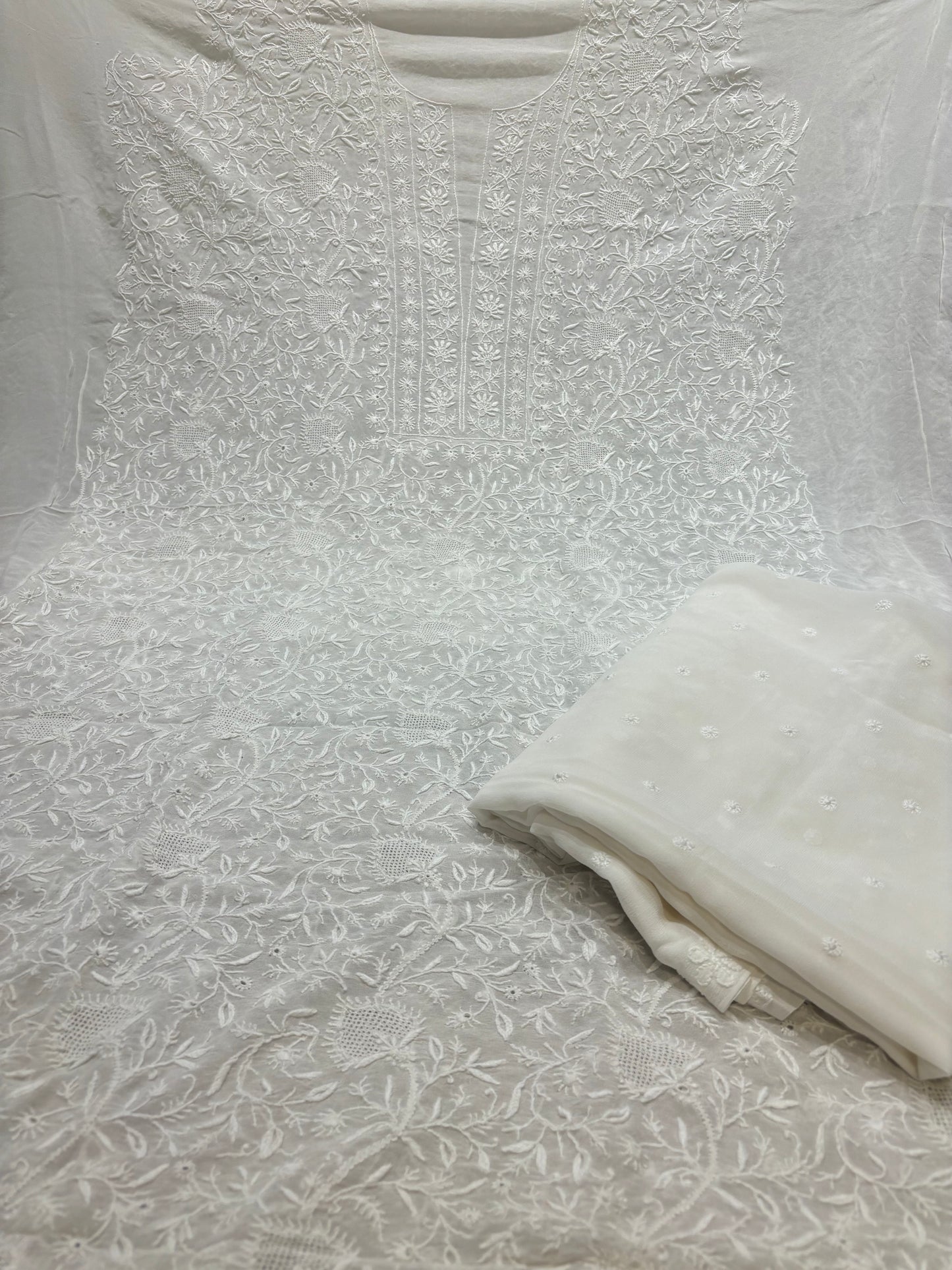 Dyeable Pure Georgette Chikankari Kurta and Dupatta Fabric