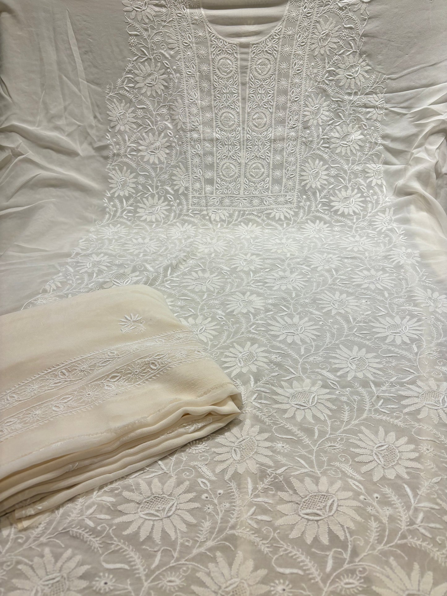 Dyeable Pure Georgette Chikankari Kurta and Dupatta Fabric