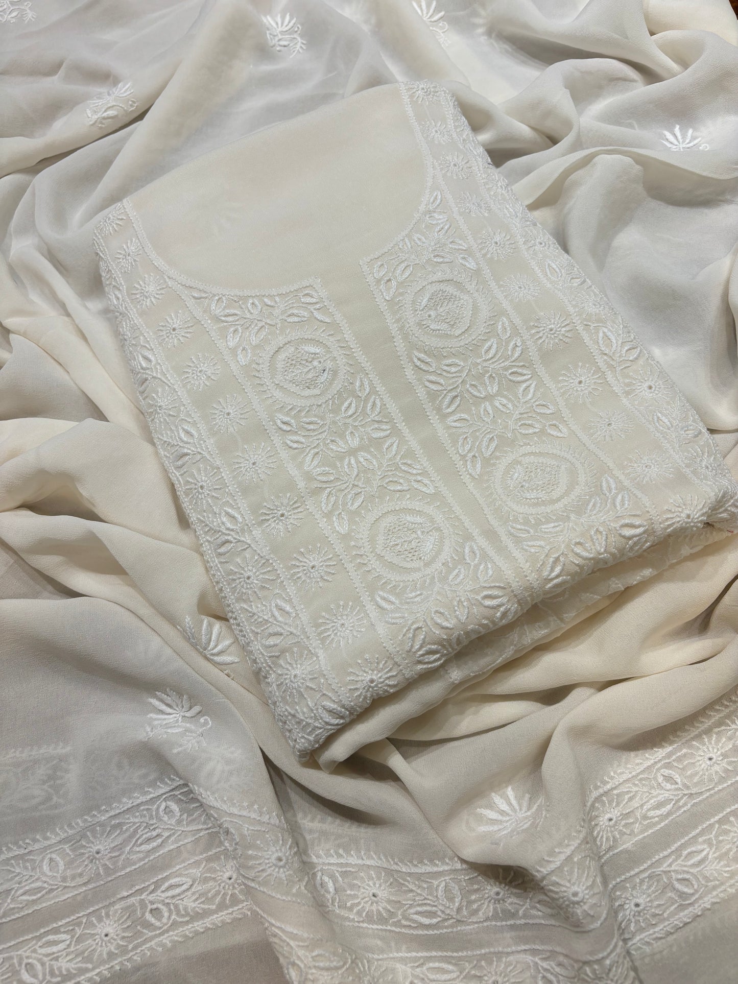 Dyeable Pure Georgette Chikankari Kurta and Dupatta Fabric