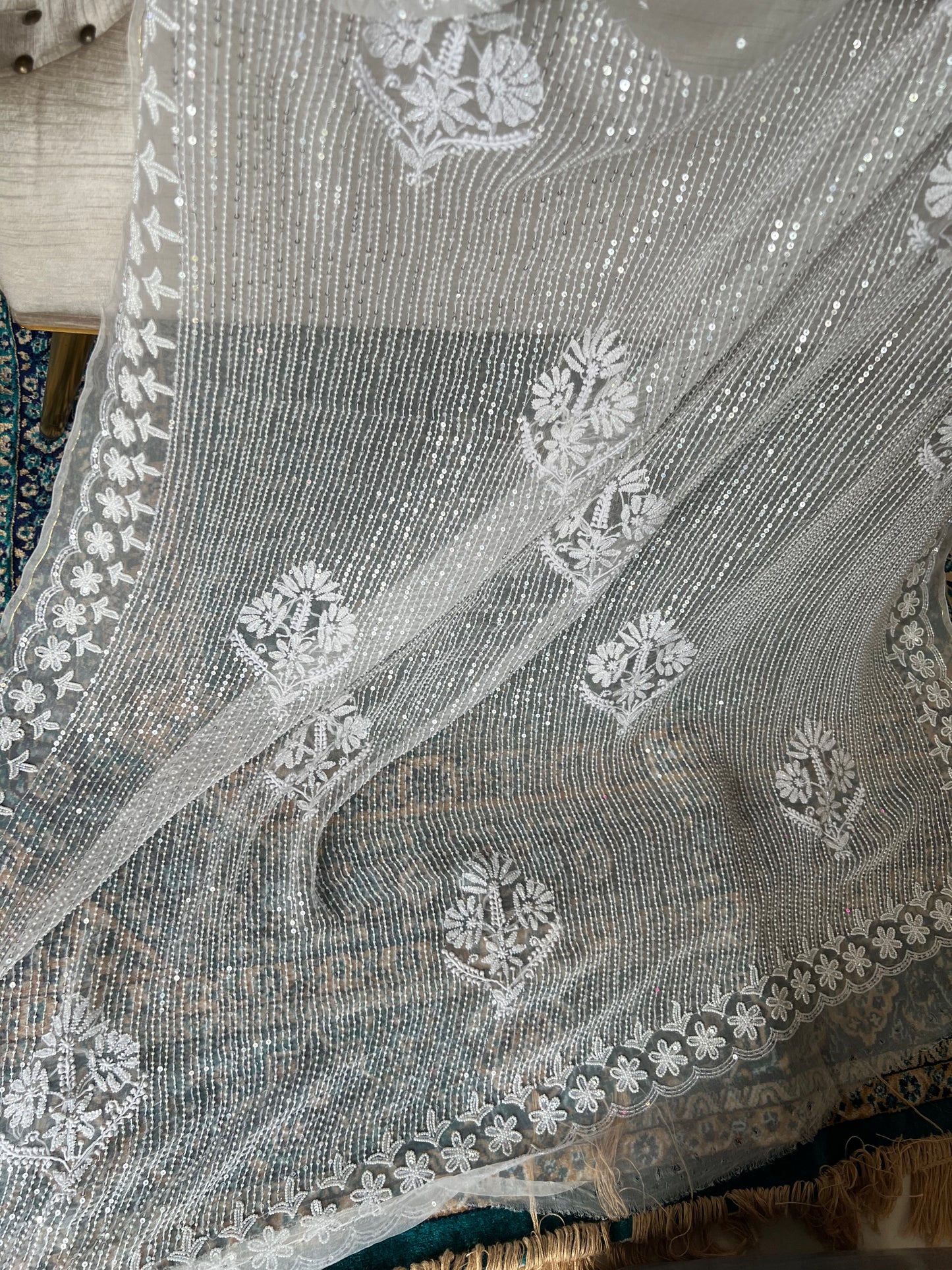 Dyeable Organza Silk Chikankari Saree and Blouse