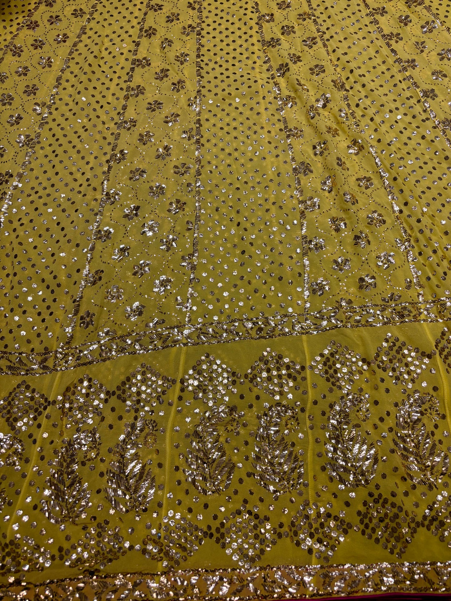 Lime Yellow Pure Georgette Badla Anarkali and Dupatta