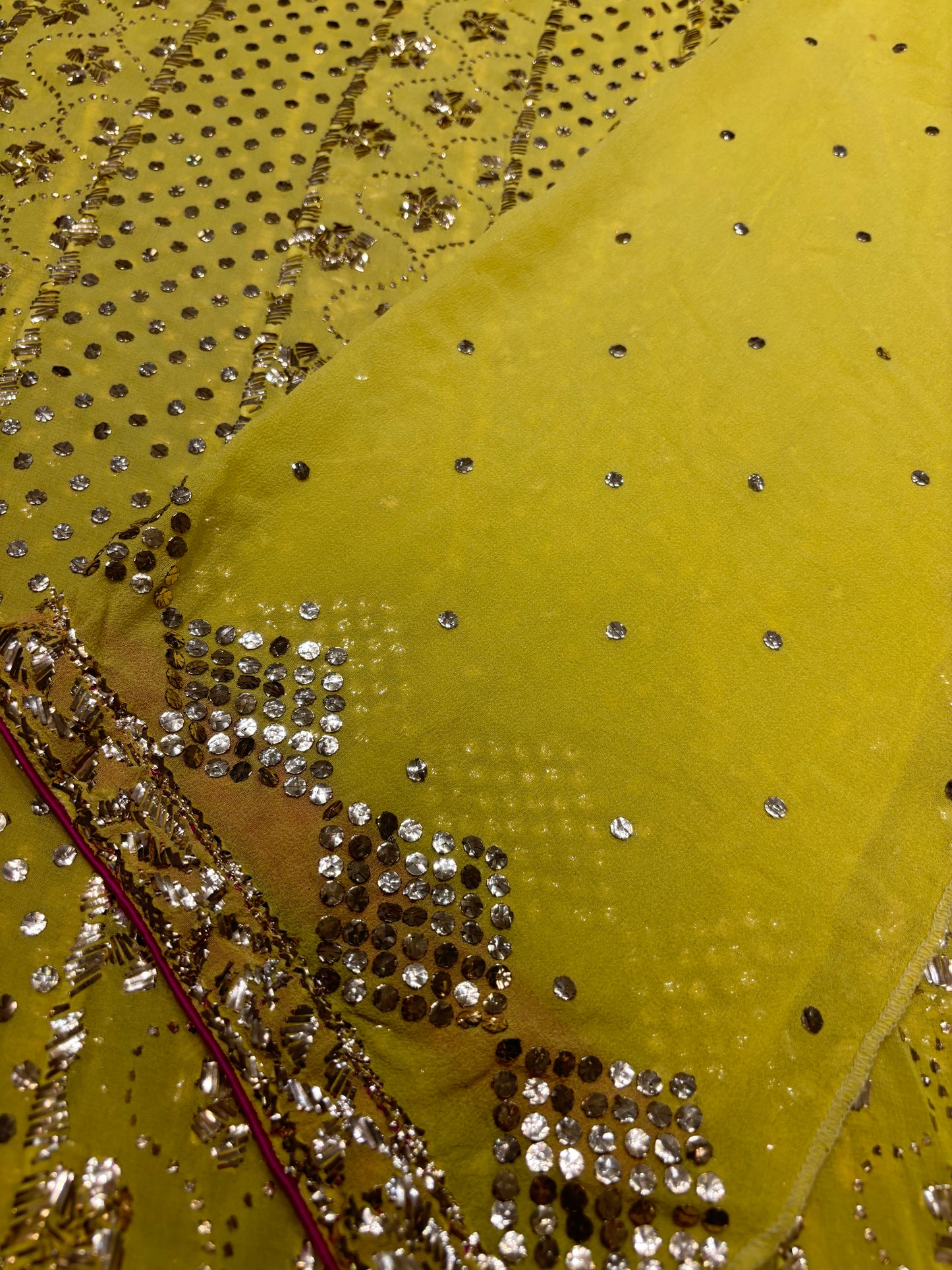 Lime Yellow Pure Georgette Badla Anarkali and Dupatta