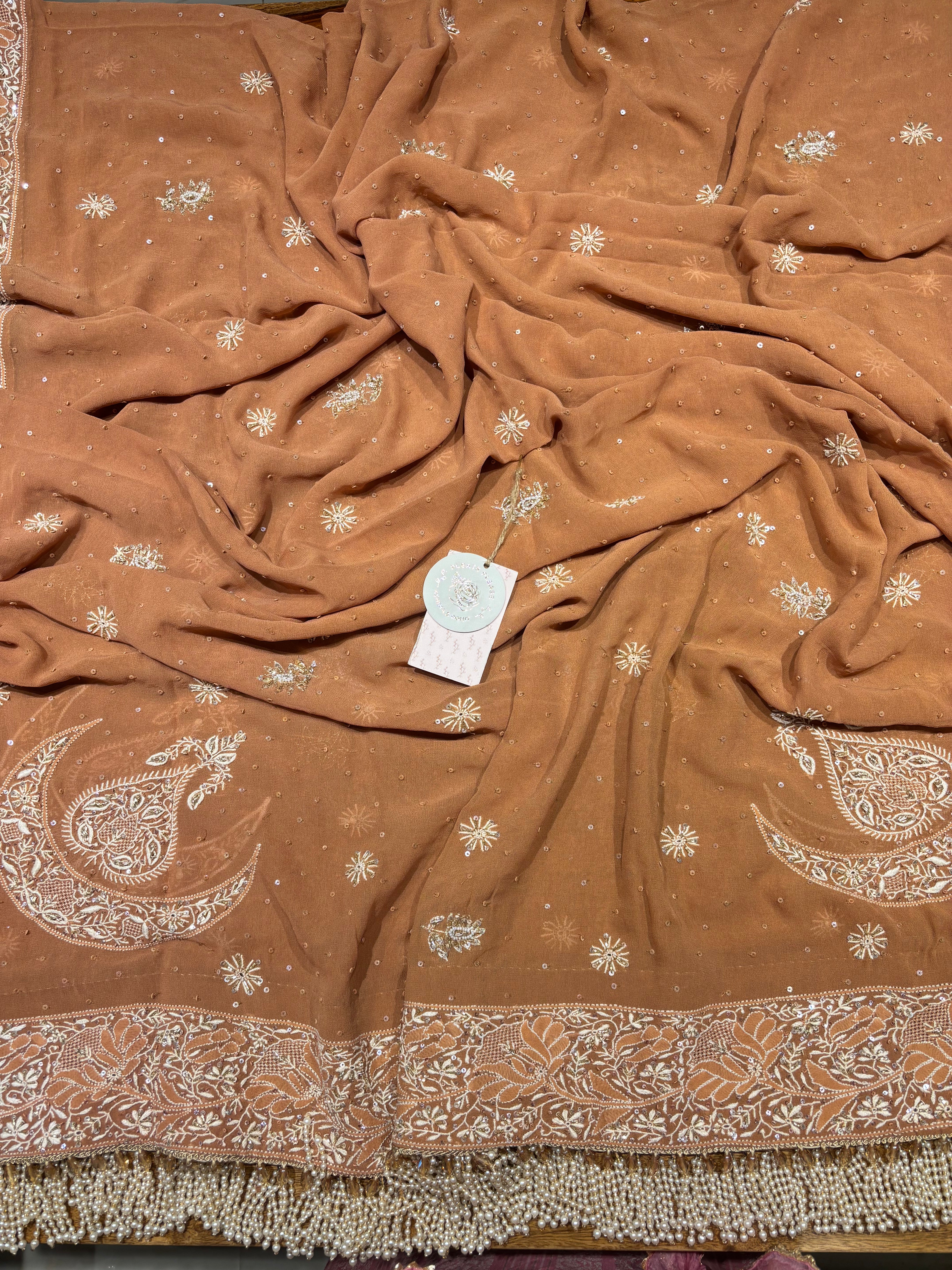 Caramel Brown Pure & Premium Georgette Anarkali & Dupatta Set
