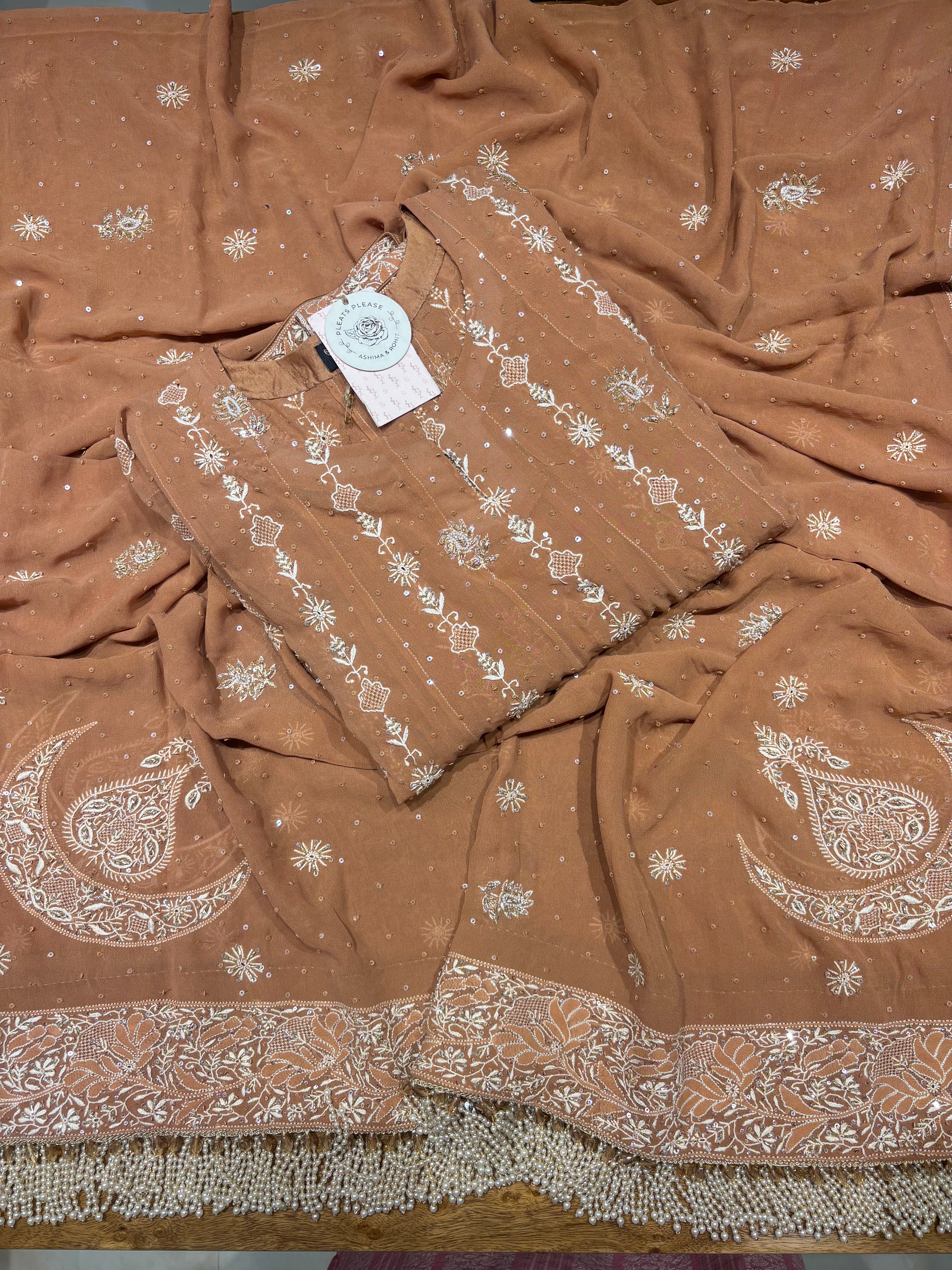 Caramel Brown Pure & Premium Georgette Anarkali & Dupatta Set