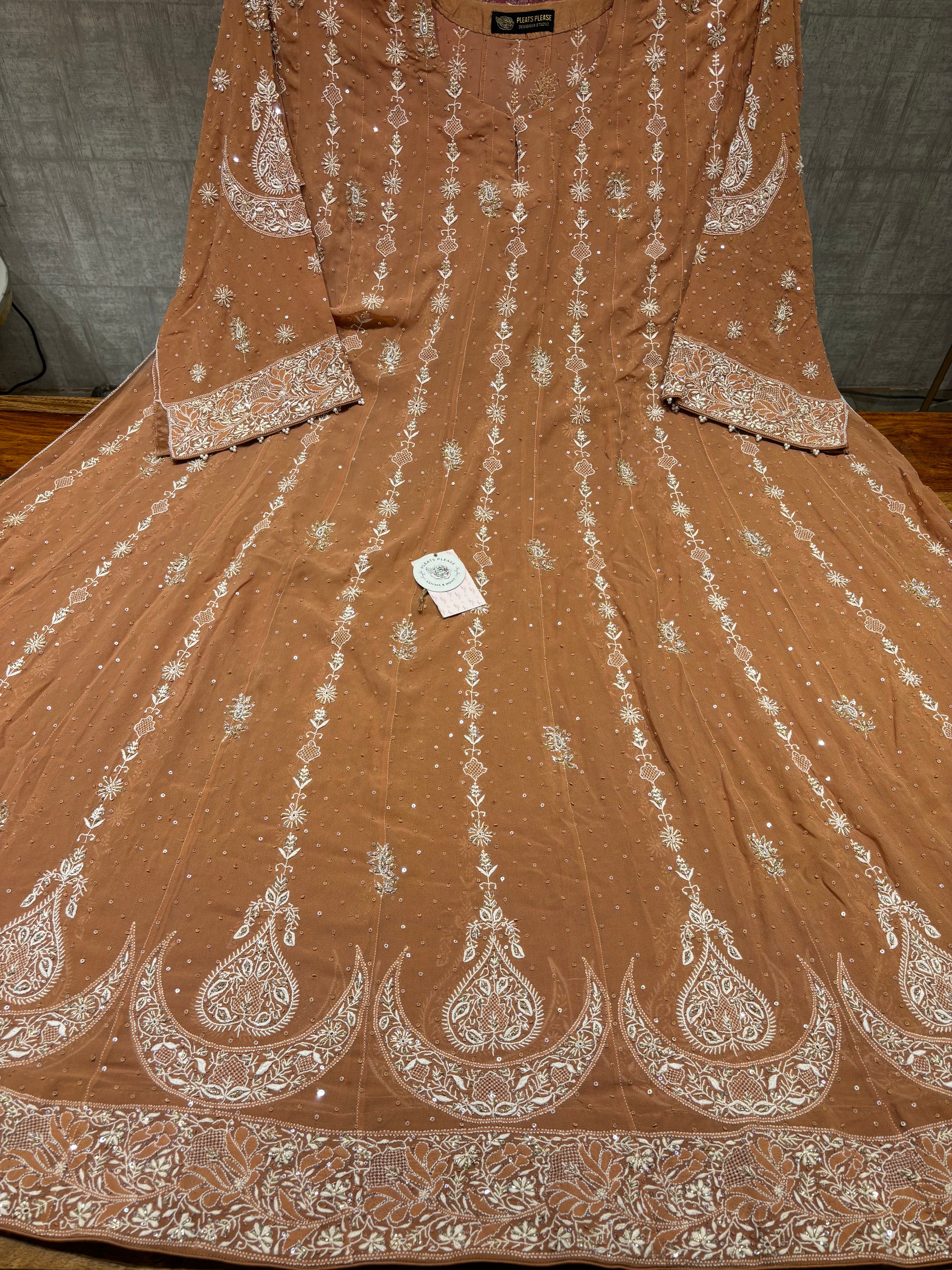 Caramel Brown Pure & Premium Georgette Anarkali & Dupatta Set