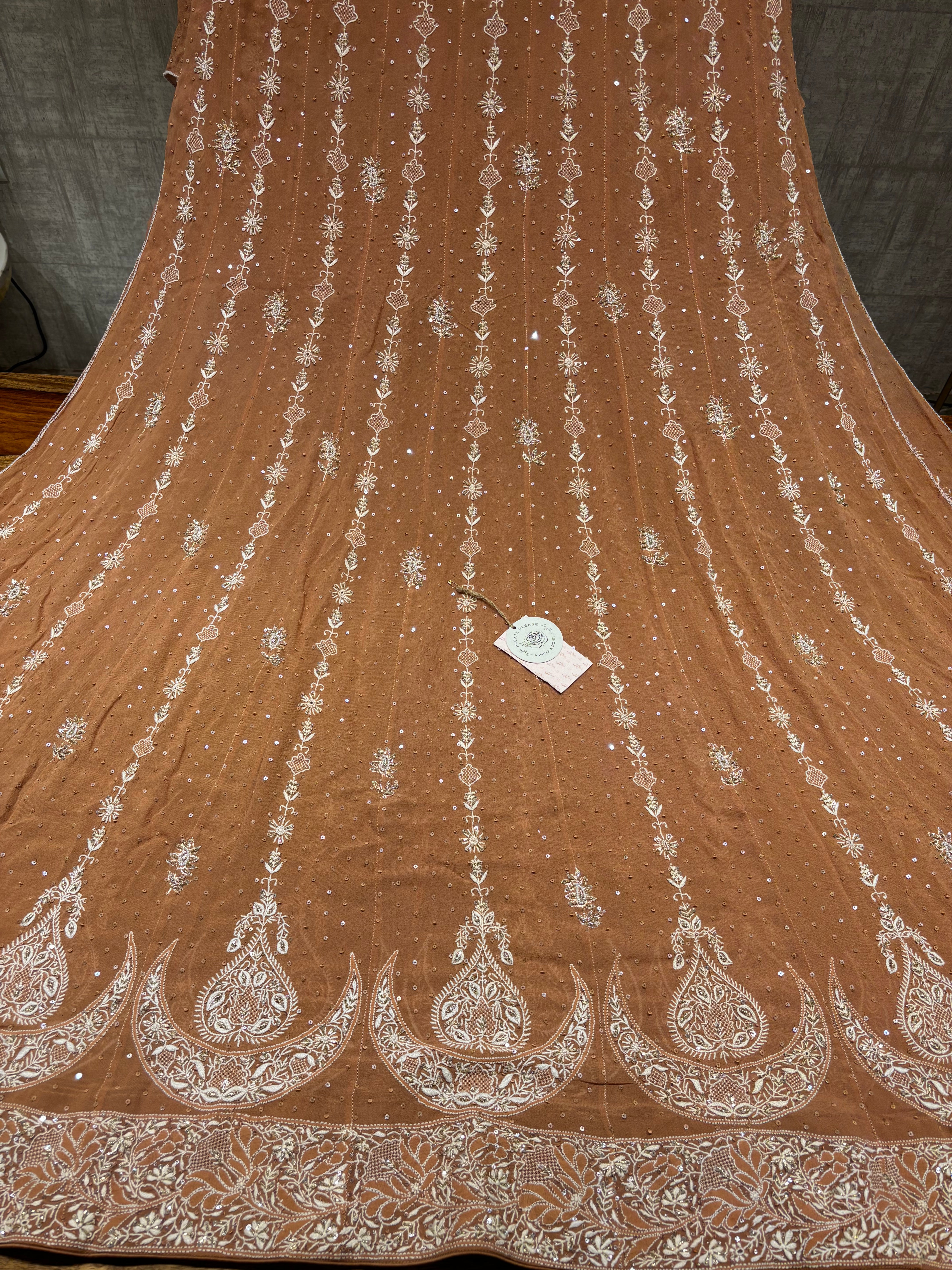 Caramel Brown Pure & Premium Georgette Anarkali & Dupatta Set