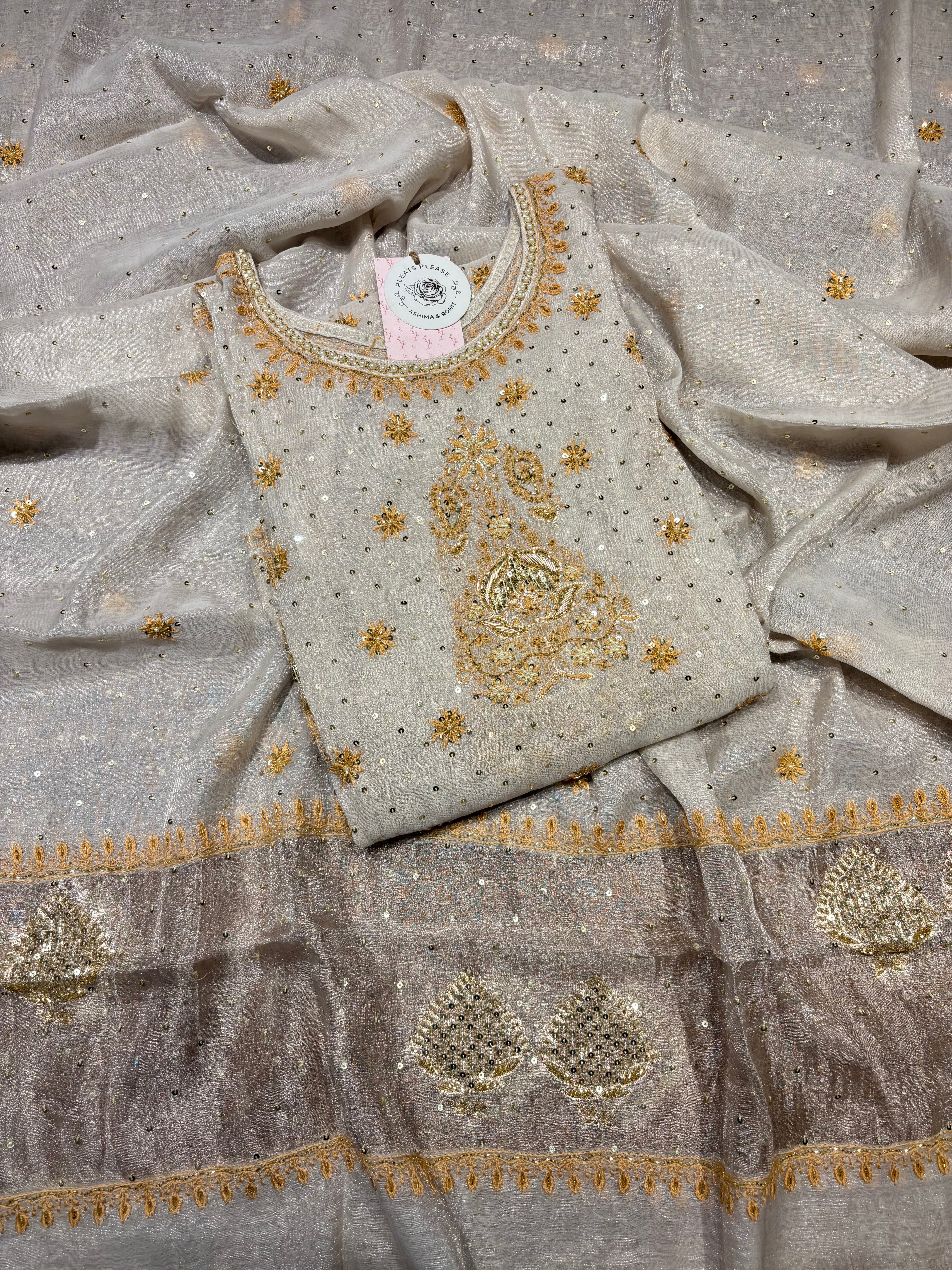 Dyeable Pure & Premium Silver Tissue A-Line Anarkali & Dupatta Set