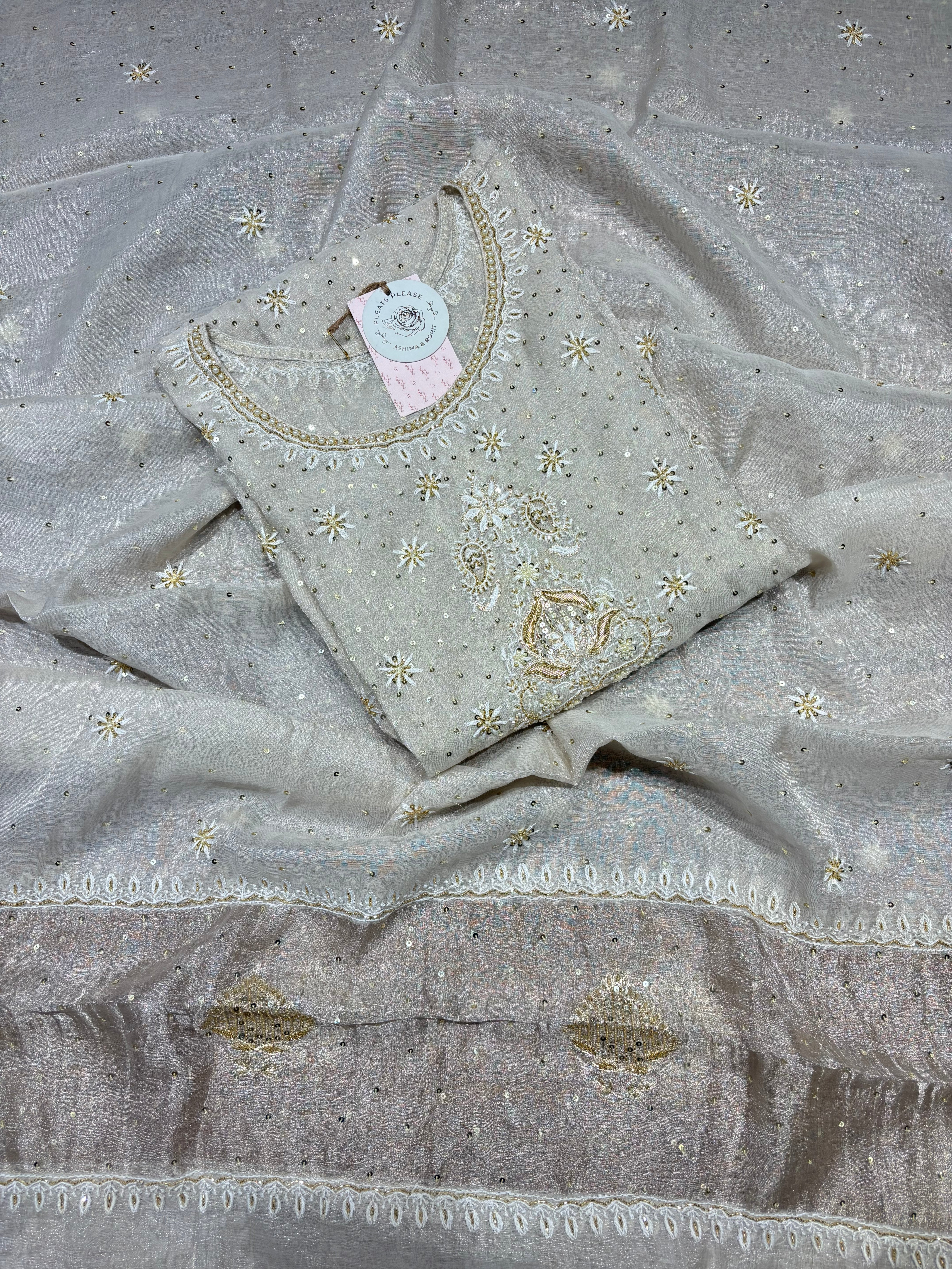 Dyeable Pure & Premium Silver Tissue A-Line Anarakli & Dupatta Set