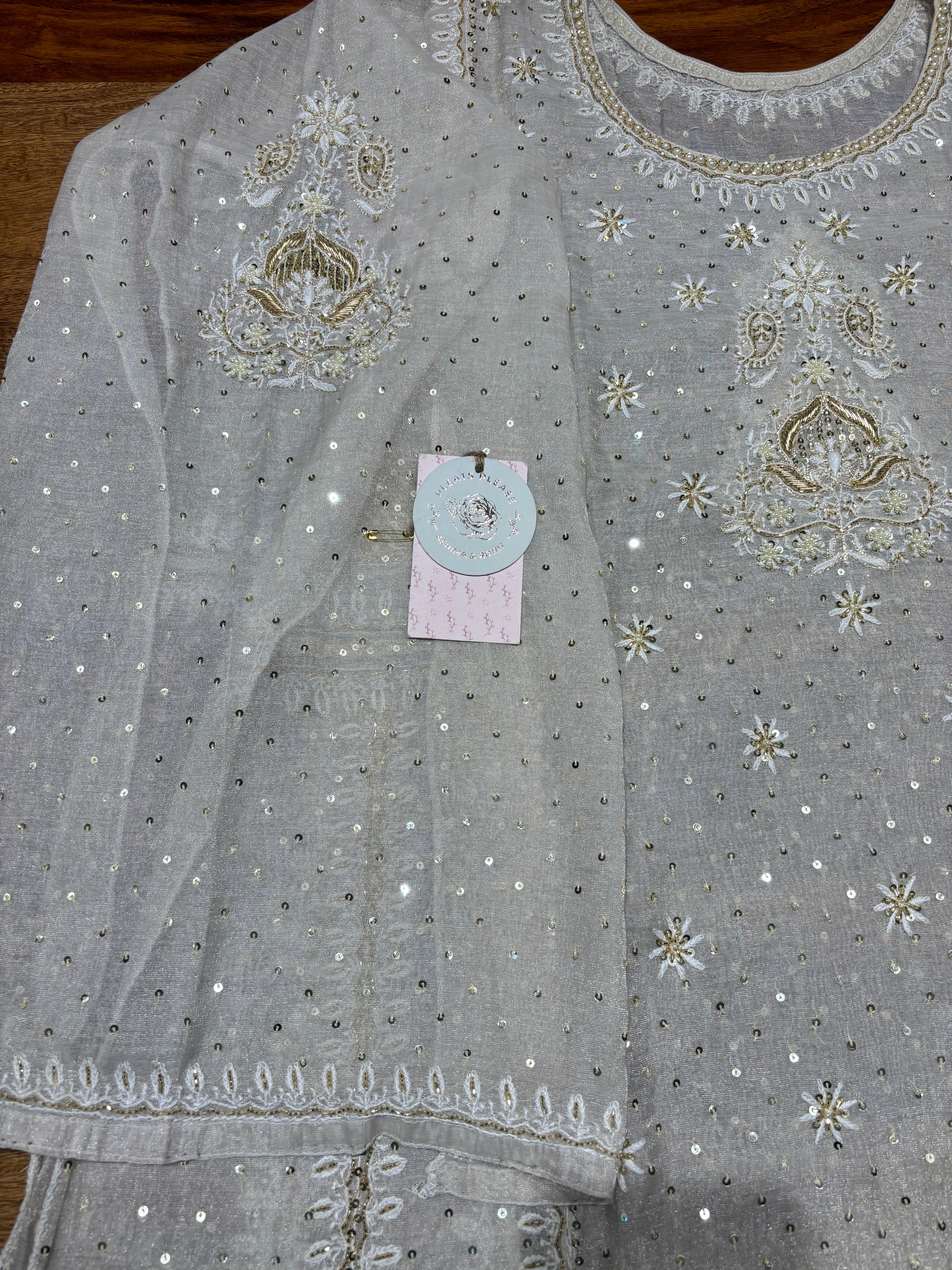 Dyeable Pure & Premium Silver Tissue A-Line Anarakli & Dupatta Set